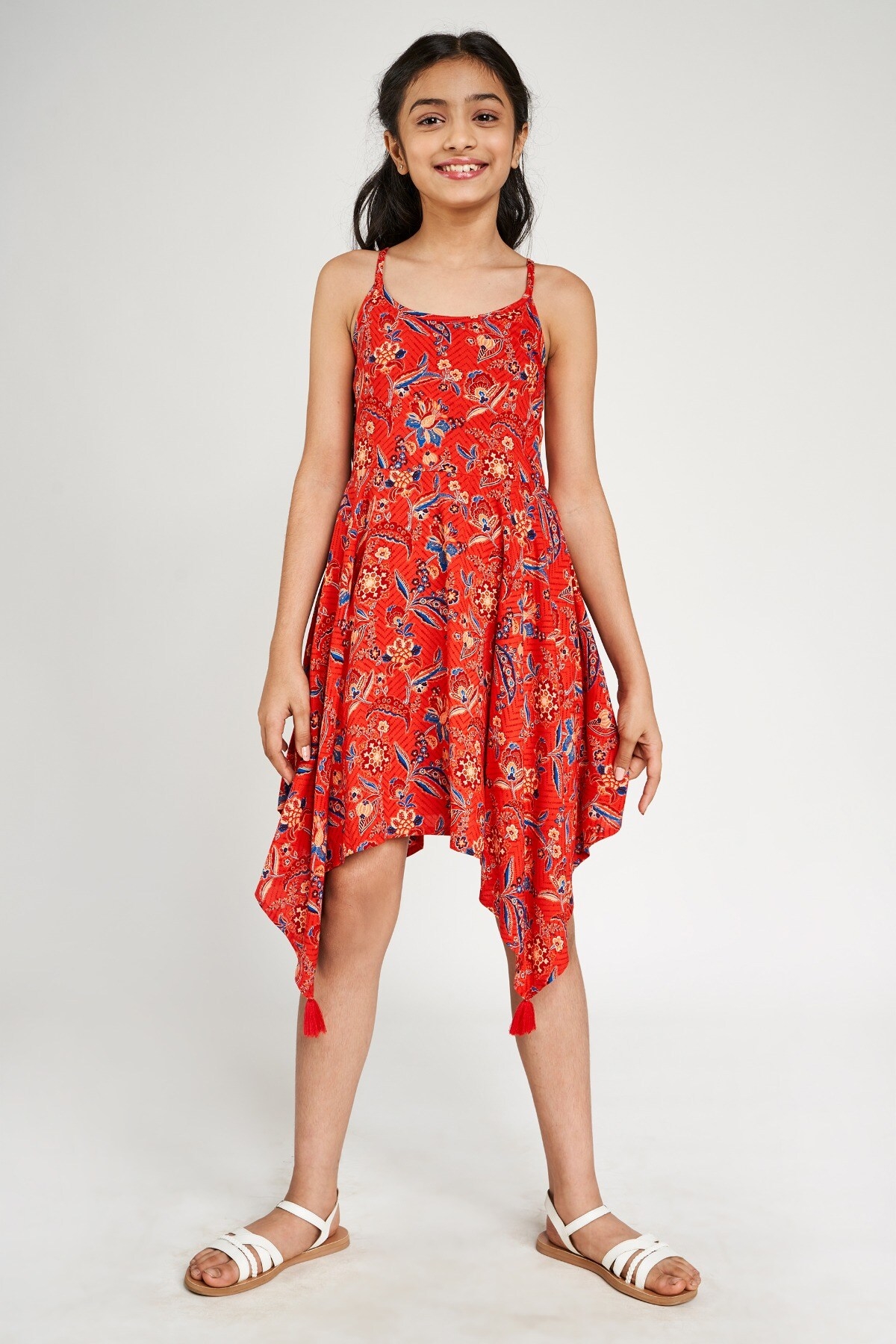 Global Desi | Coral Tribal Printed Fit And Flare Dress
