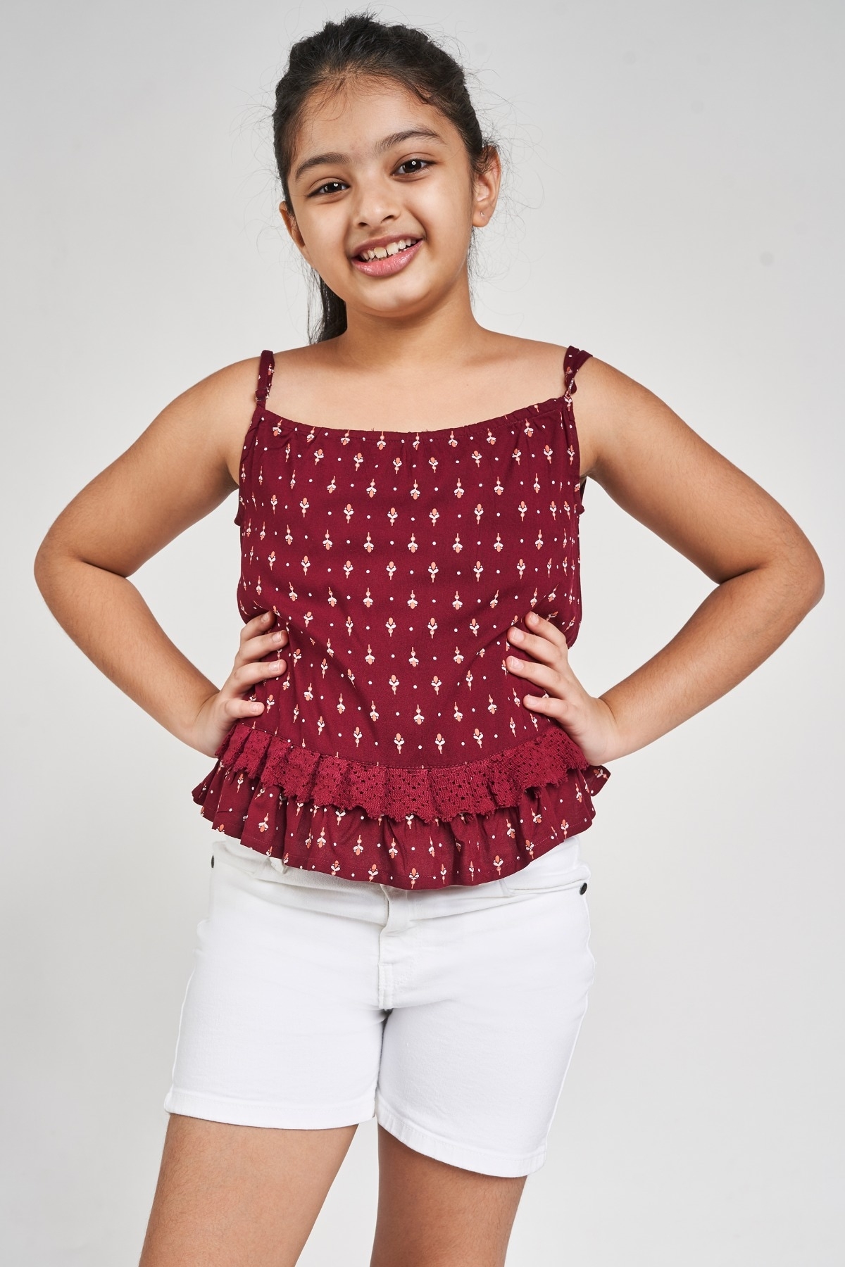 Maroon Tribal Printed Fit And Flare Top