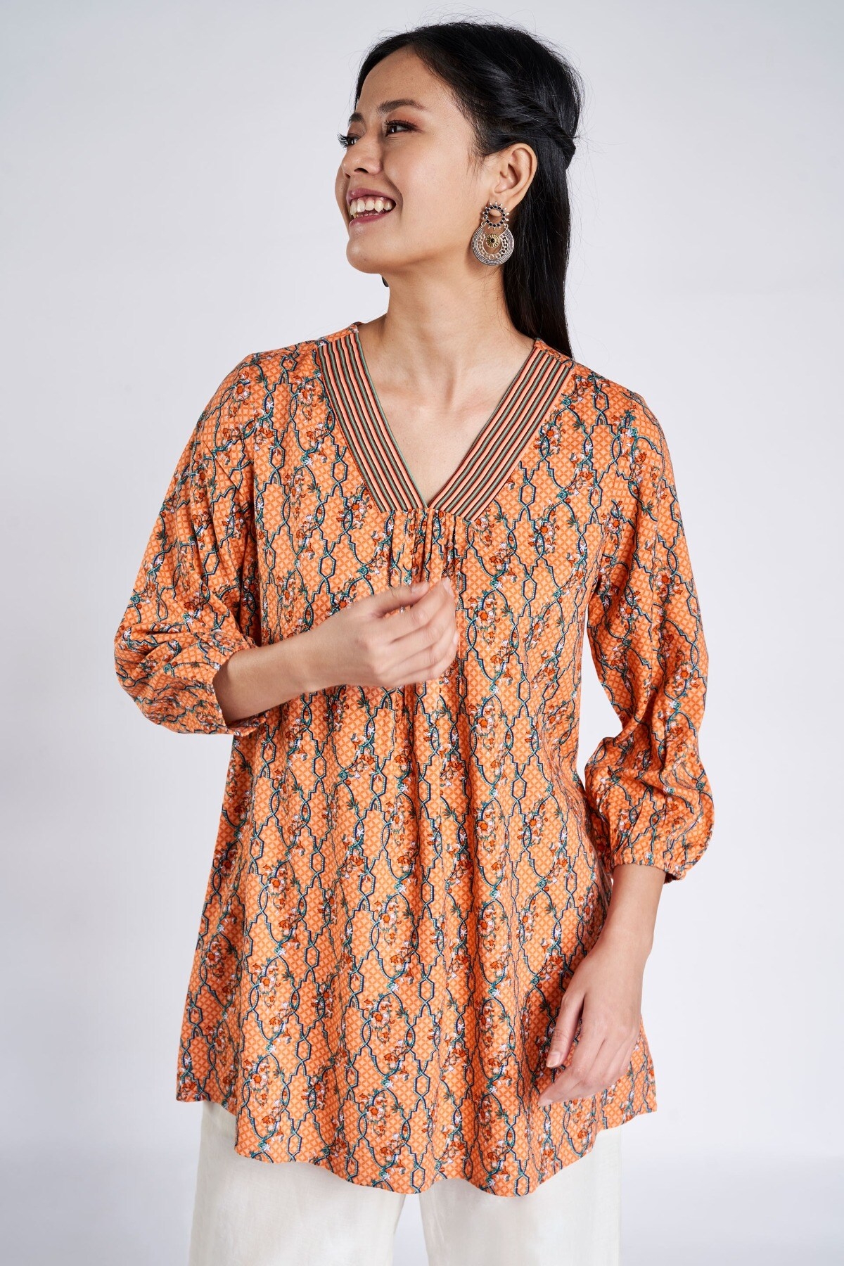 Global Desi | Coral Floral A-Line Tunic