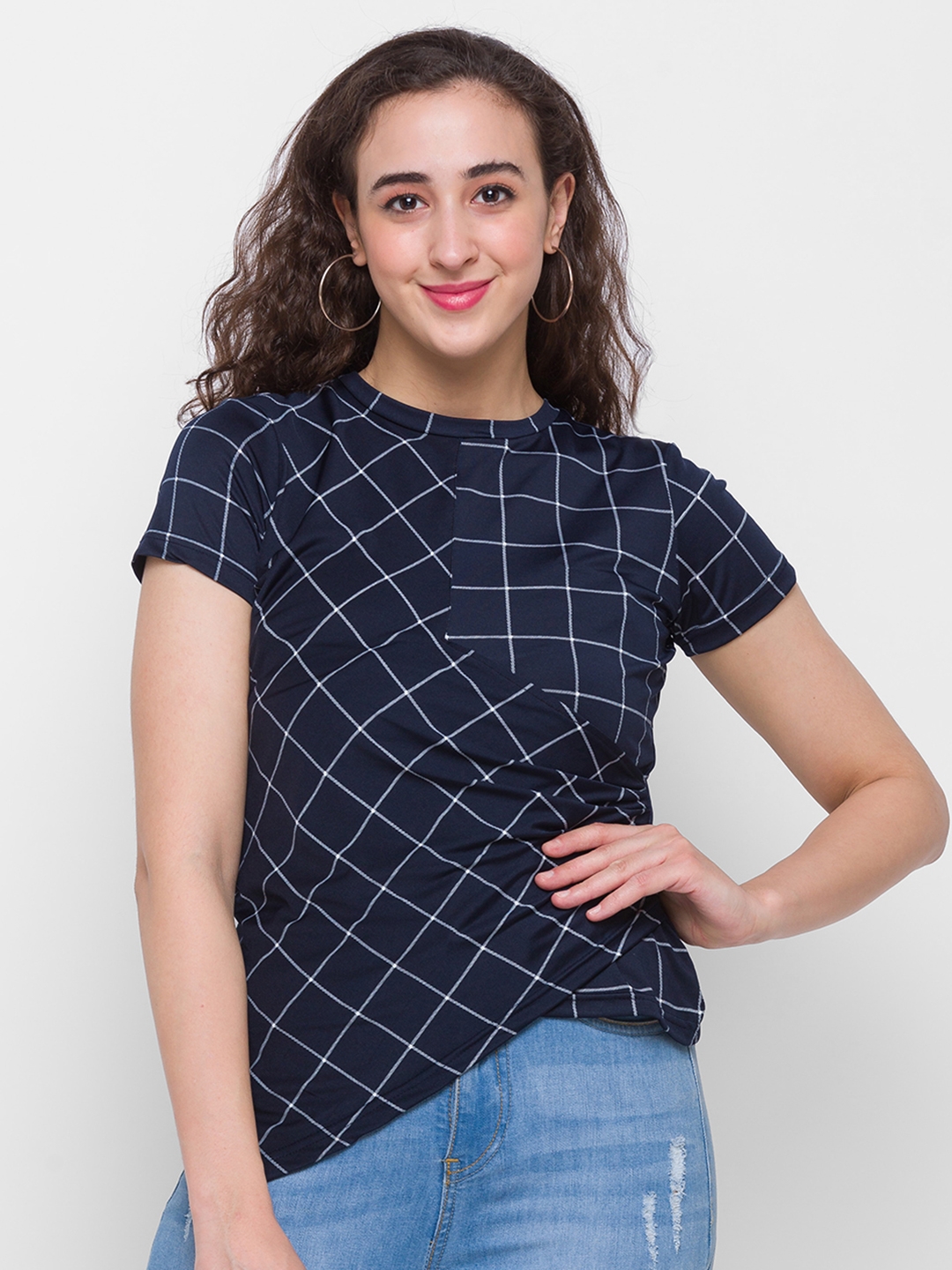 Globus Navy Blue Checked Top