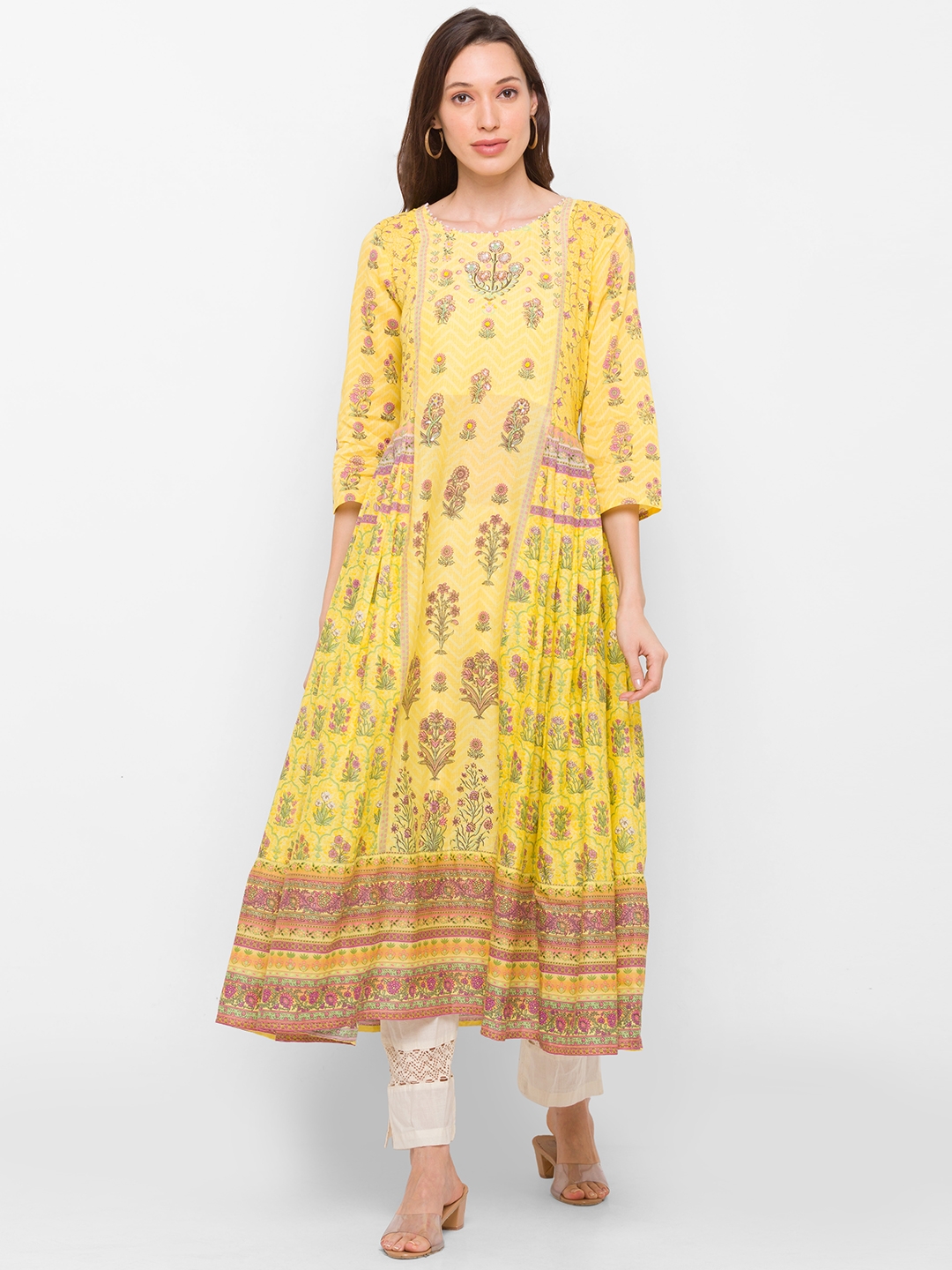 Women's Yellow Cotton Printed Kurtas