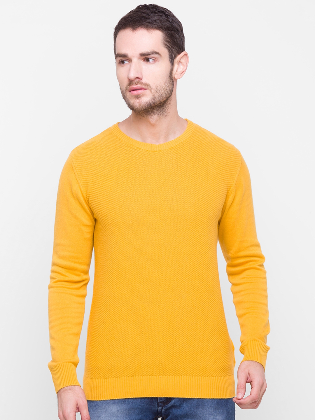 globus | Yellow Textured T-Shirt