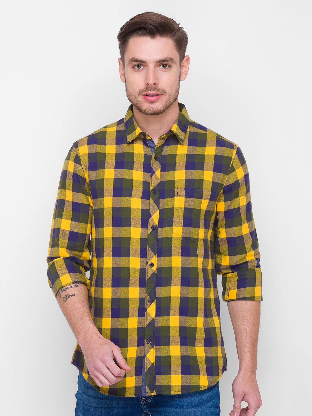 globus | Yellow Checked Casual Shirt