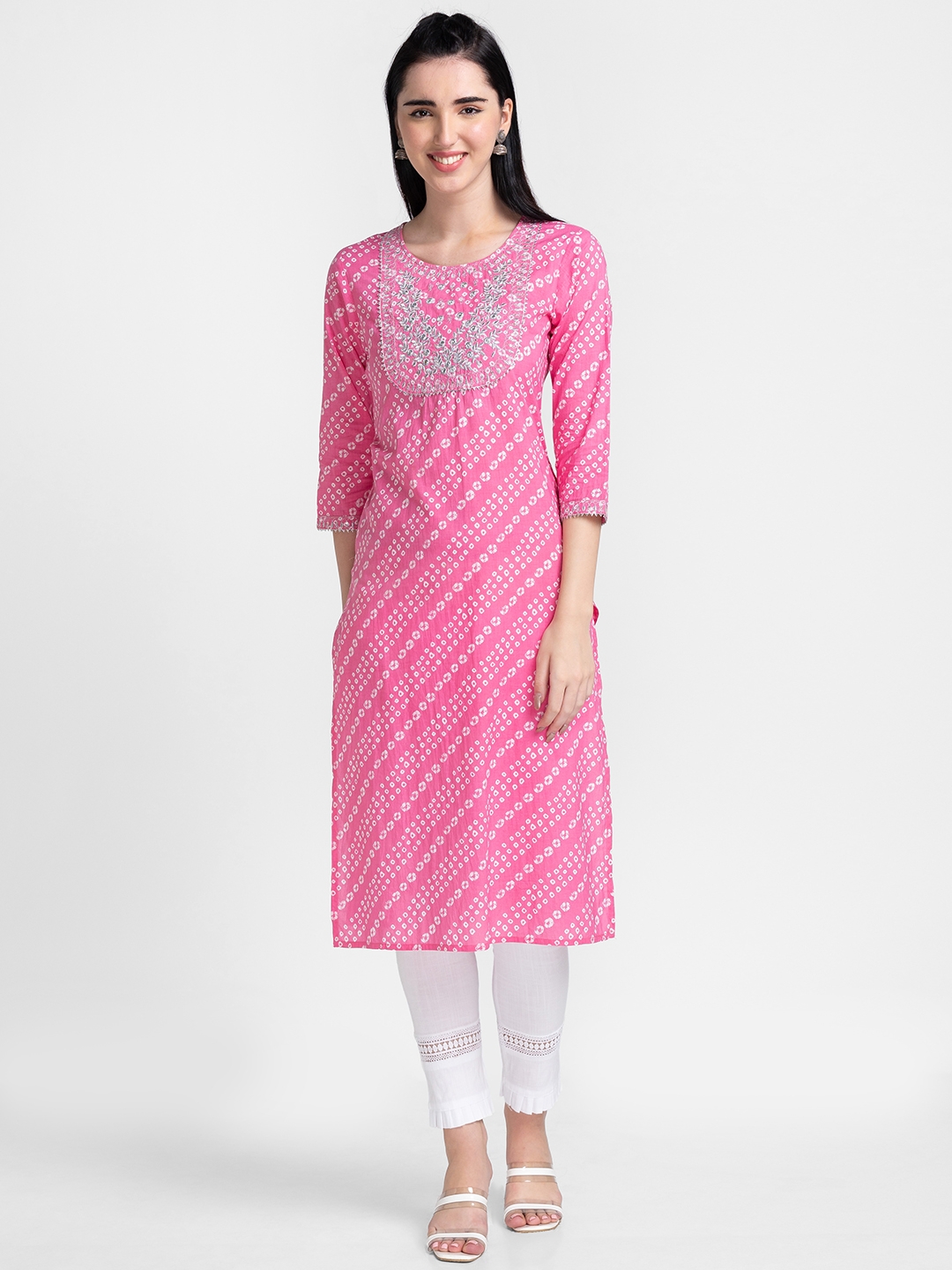 Women's Pink Cotton Printed Kurtas