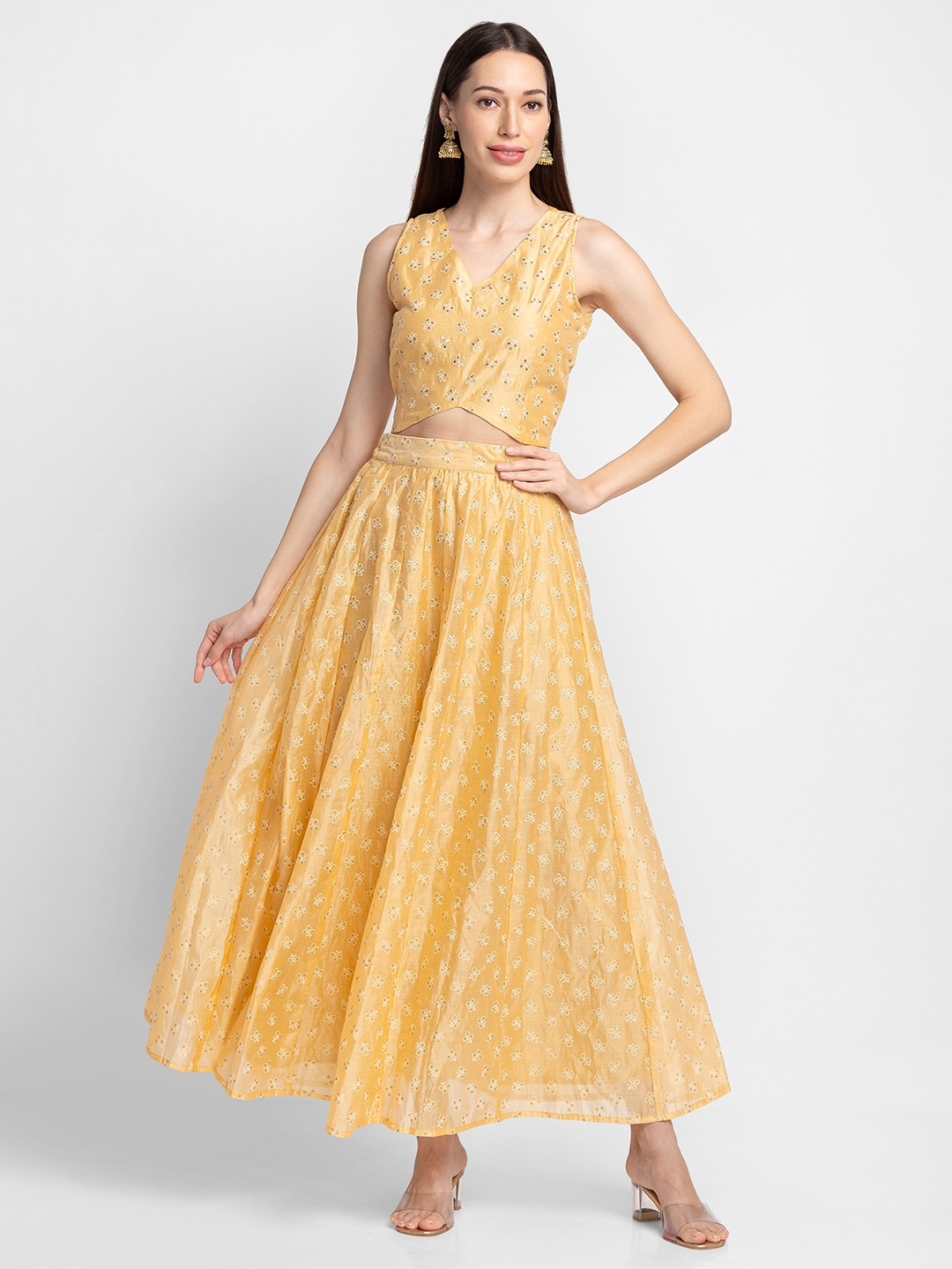 Women's Yellow Polyester Printed Skirts