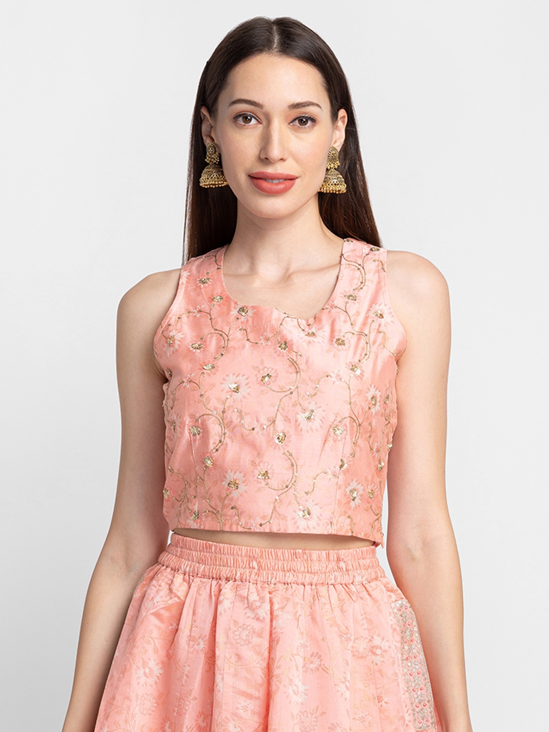 Women's Pink Embroidered Sleeveless Blouses