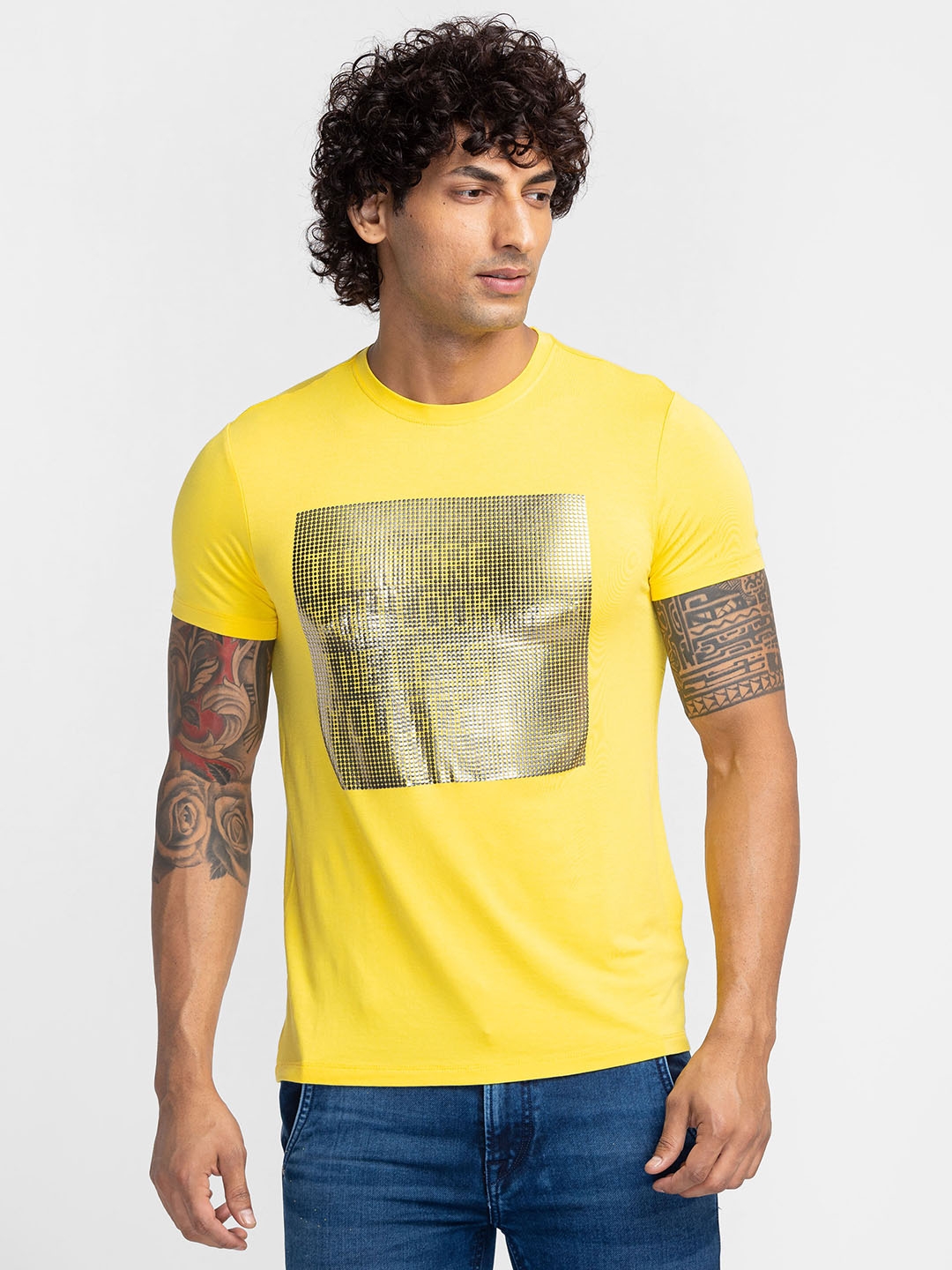 globus | Globus Yellow Printed Regular Fit Party Tshirt