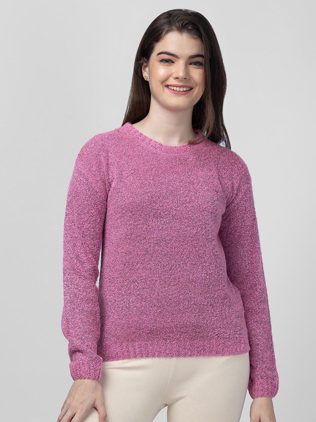 Globus Women Pink Solid Pullover Sweater