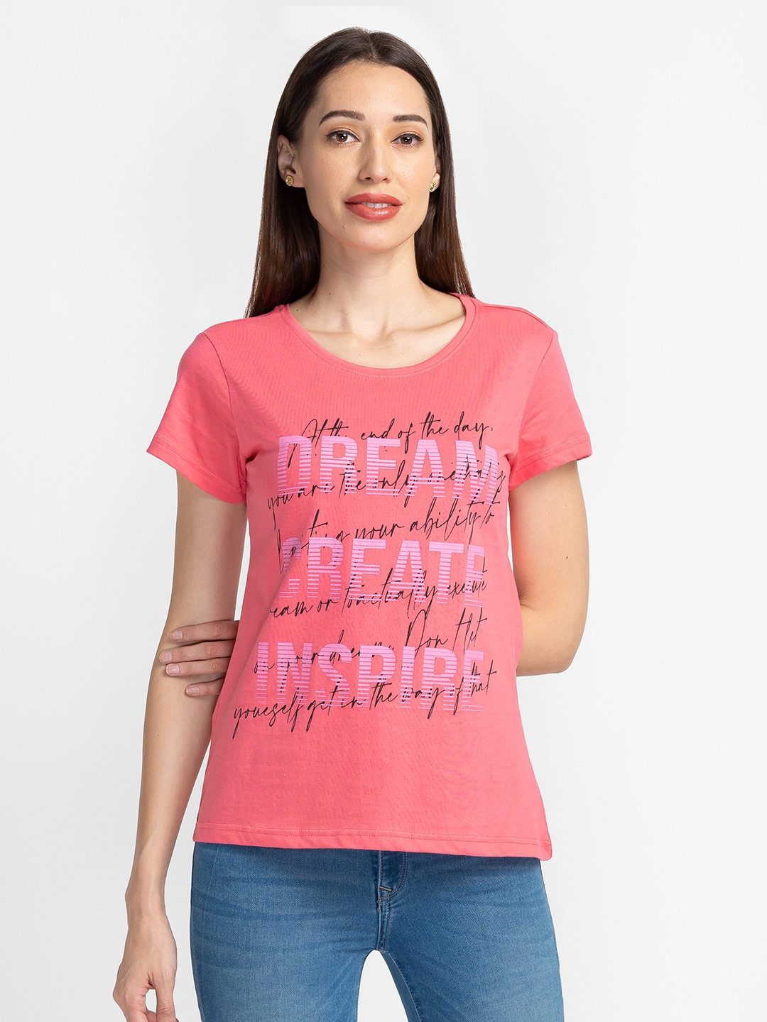 globus | Globus Pink Printed Regular Fit Casual Tshirt