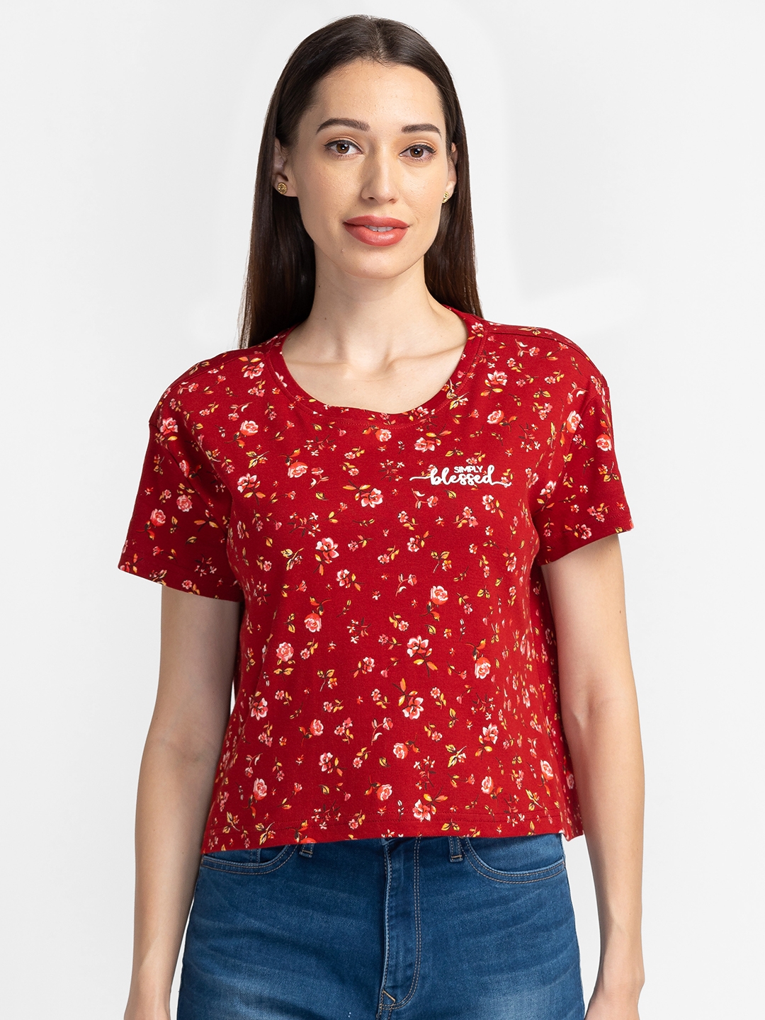 Globus Red Printed Regular Fit Casual Tshirt