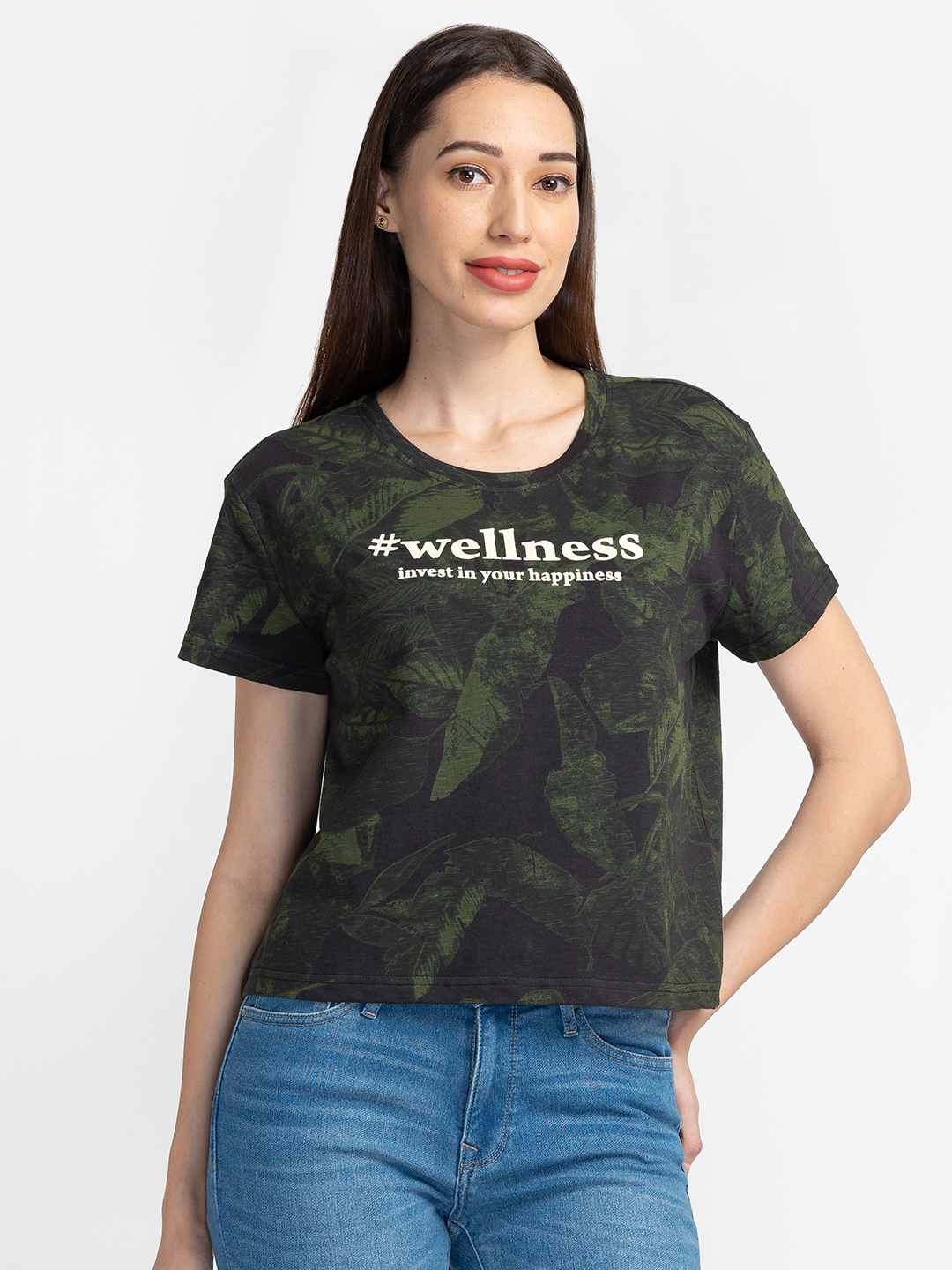 globus | Globus Olive Printed Regular Fit Casual Tshirt