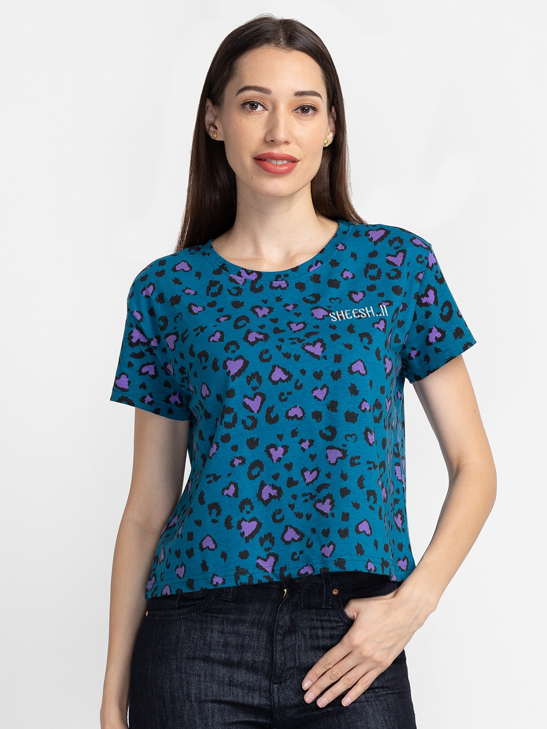 globus | Globus Teal Printed Regular Fit Casual Tshirt
