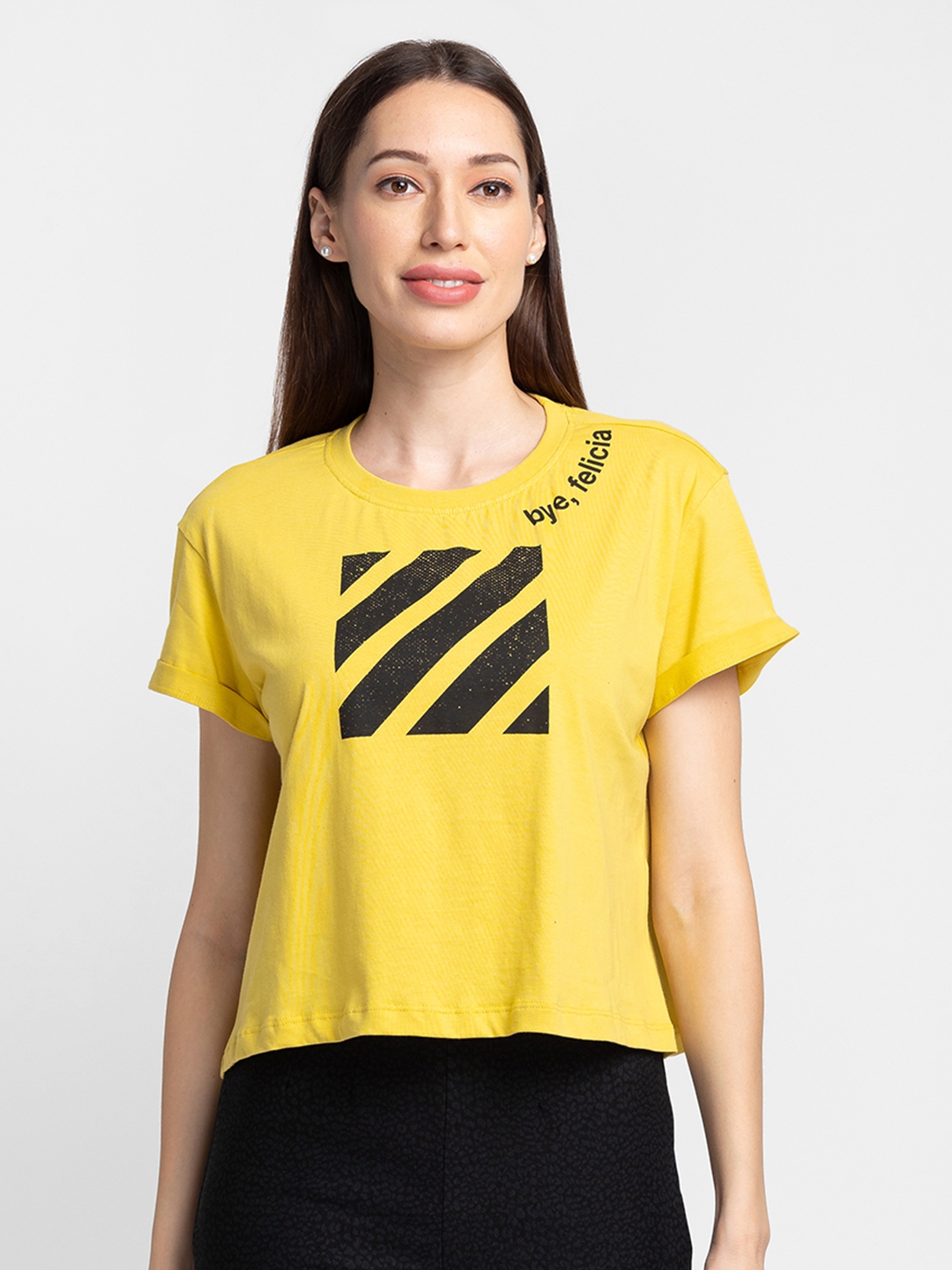 globus | Globus Yellow Printed Regular Fit Casual Tshirt