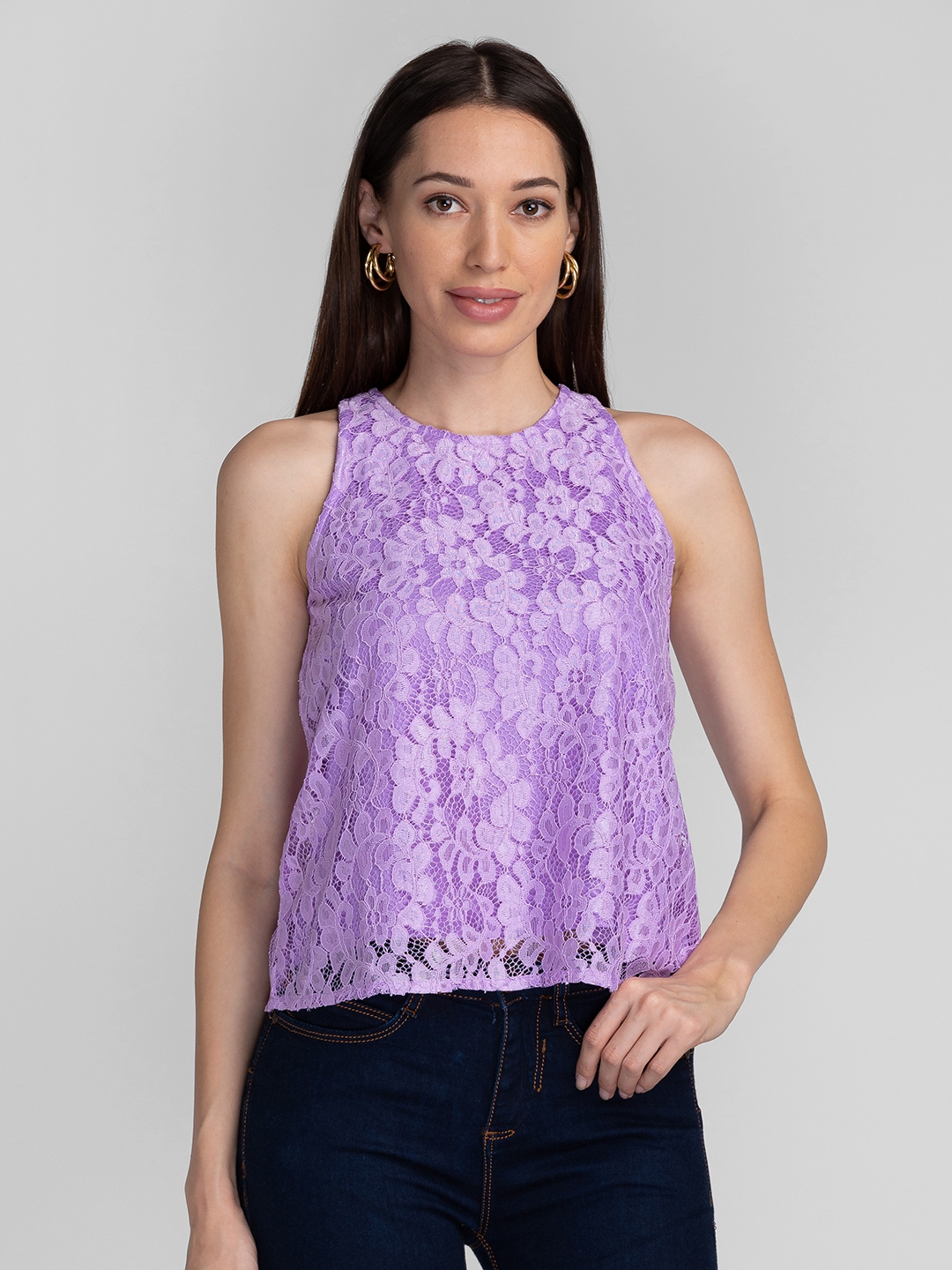 globus | Globus Lavender Self Design Lace Top