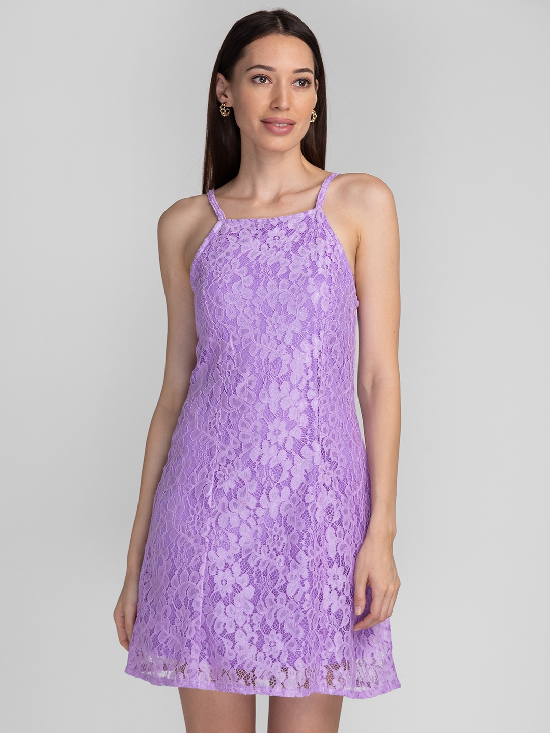 Globus Lavender Self Design A-Line Lace Dress
