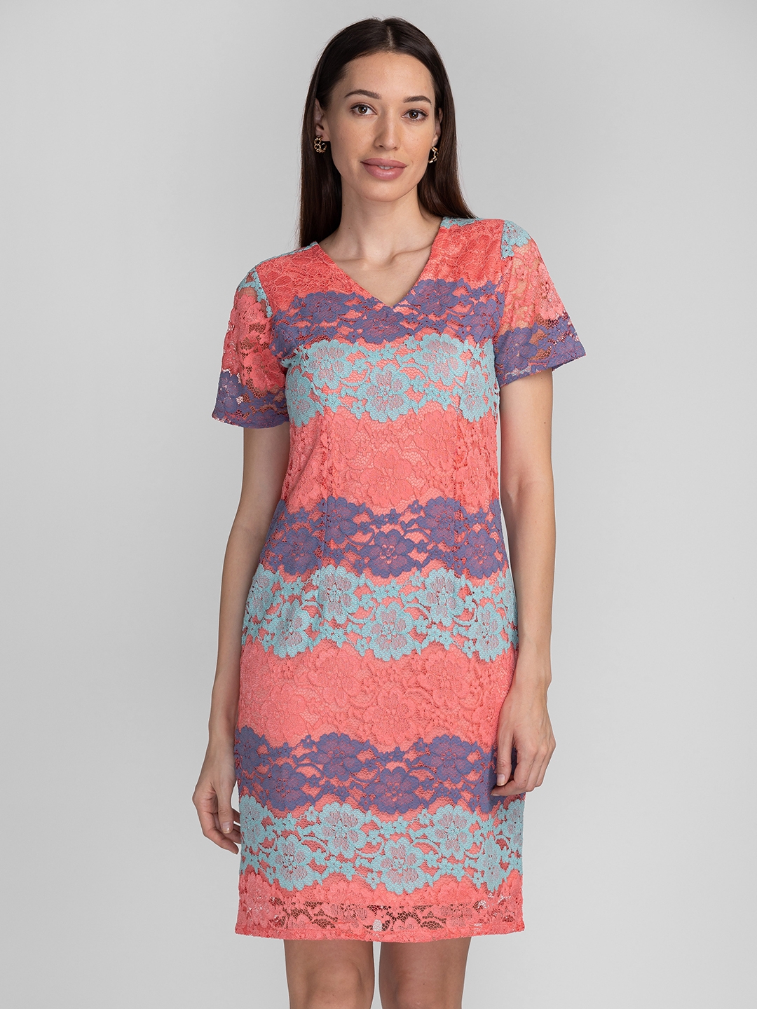globus | Globus Coral Self Design A-Line Lace Dress