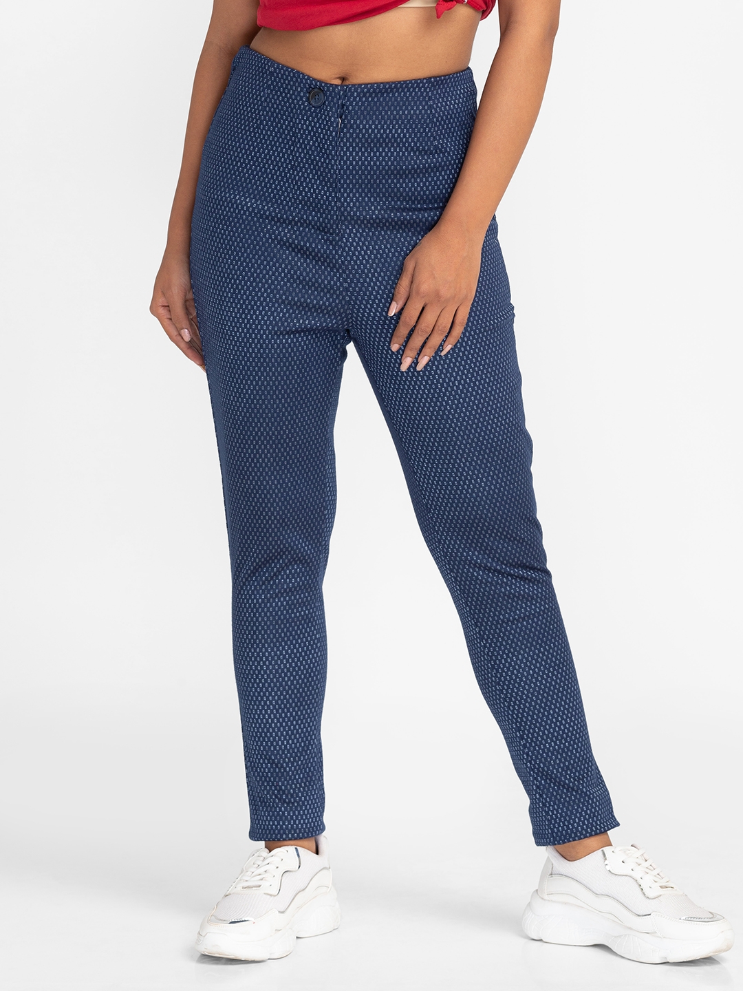 Women's Blue Polyester Printed Trousers