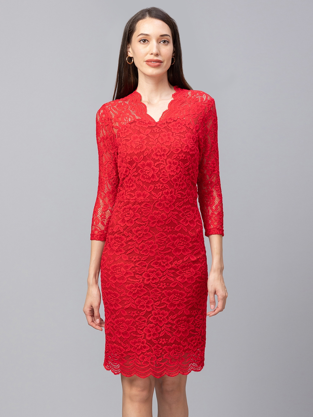 globus | Globus Red Self Design Sheath Dress