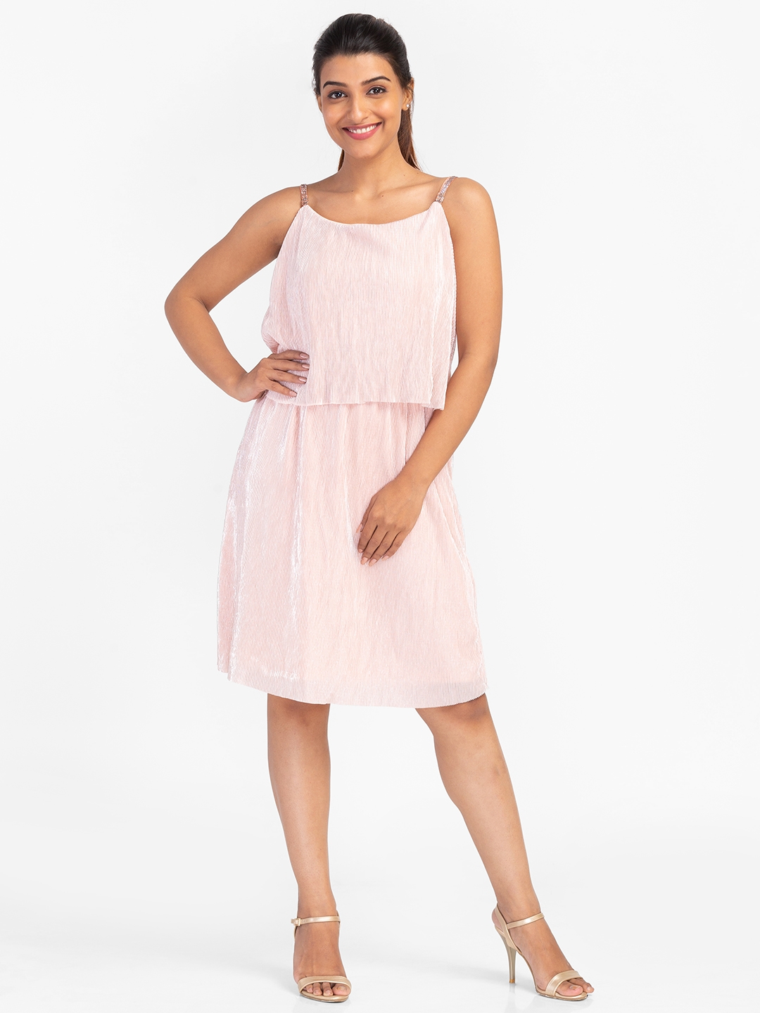 globus | Globus Pink Self Design Fit and Flare Party Dress