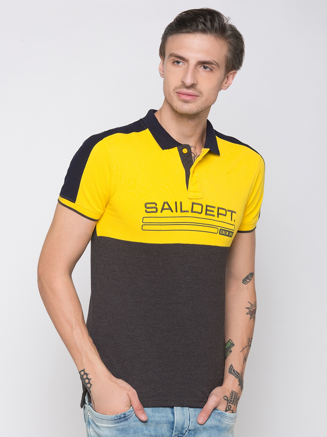 globus | Globus Mustard Colourblocked Polo T-Shirt