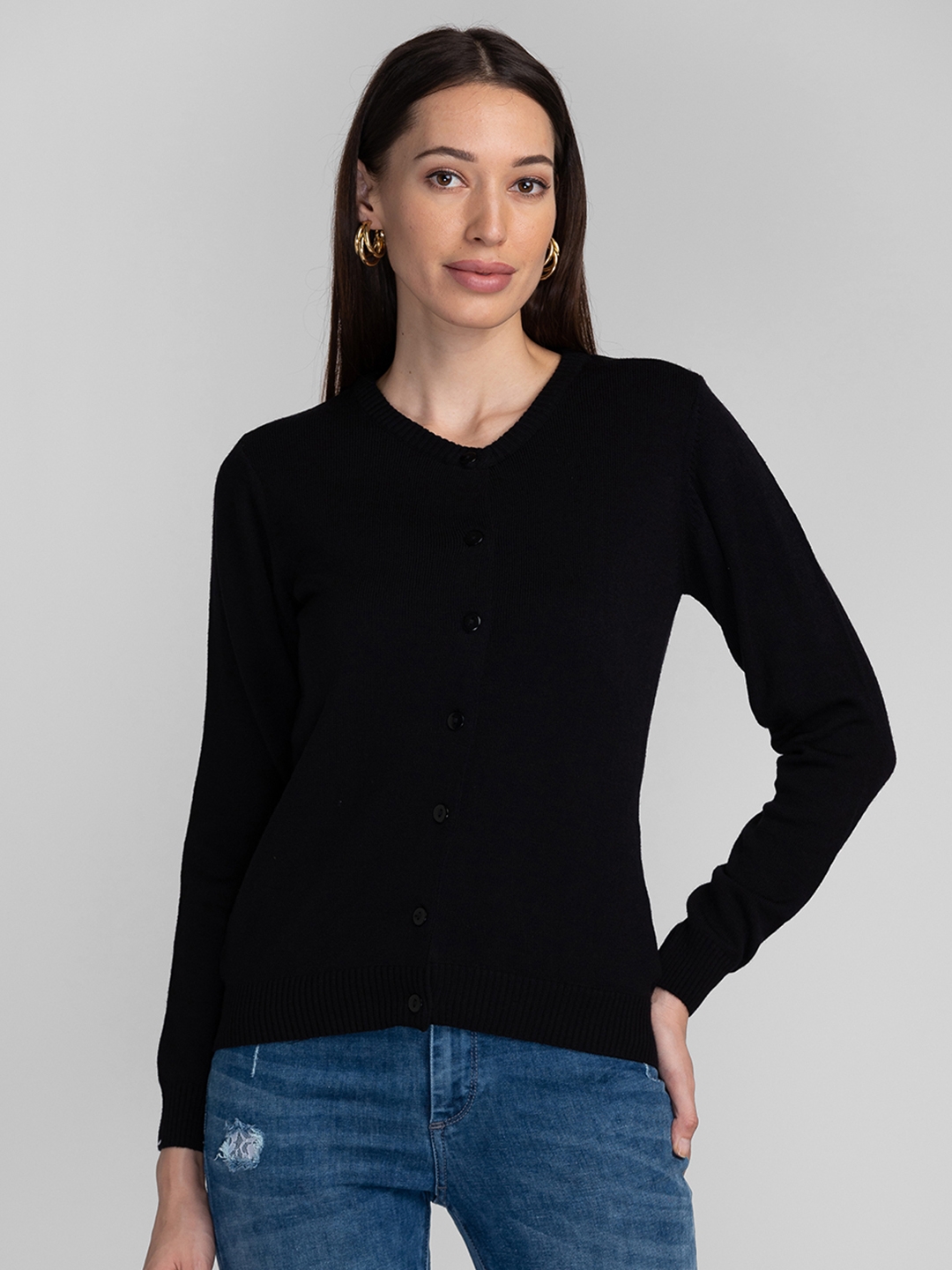 globus | Globus Black Solid Cardigan Sweater