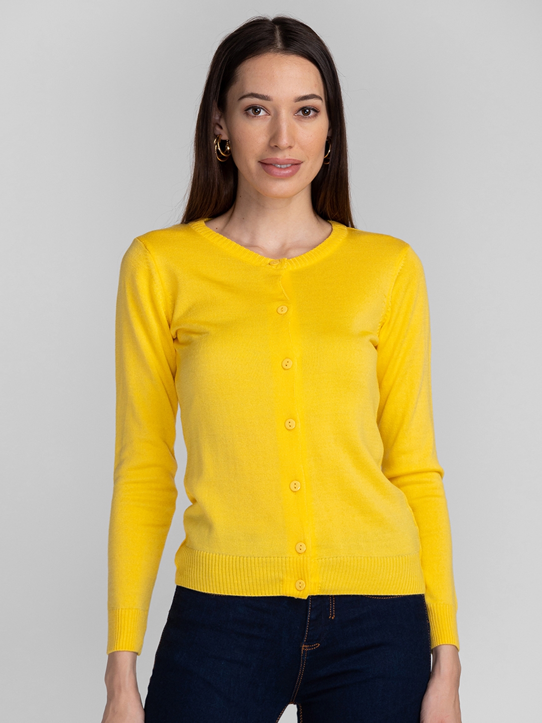 Globus Yellow Solid Cardigan Sweater