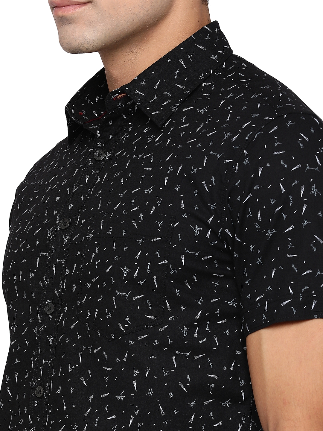 Jet Black Printed Slim Fit Semi Casual Shirt | Greenfibre