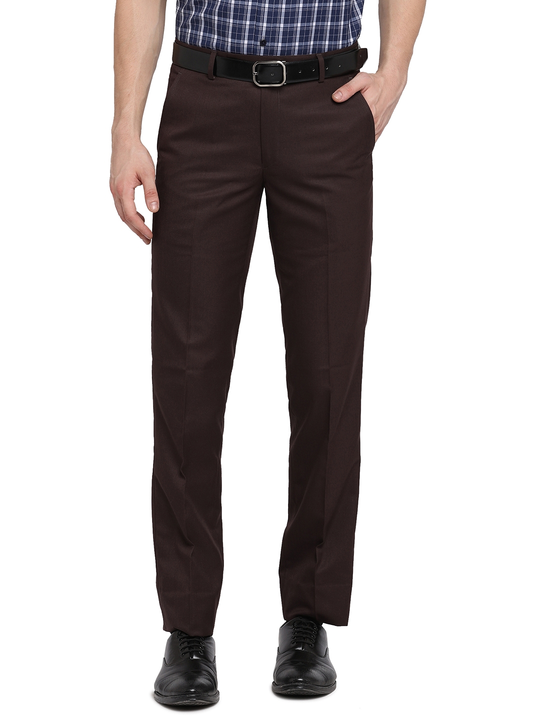 Dark Brown Solid Slim Fit Formal Trouser | Greenfibre