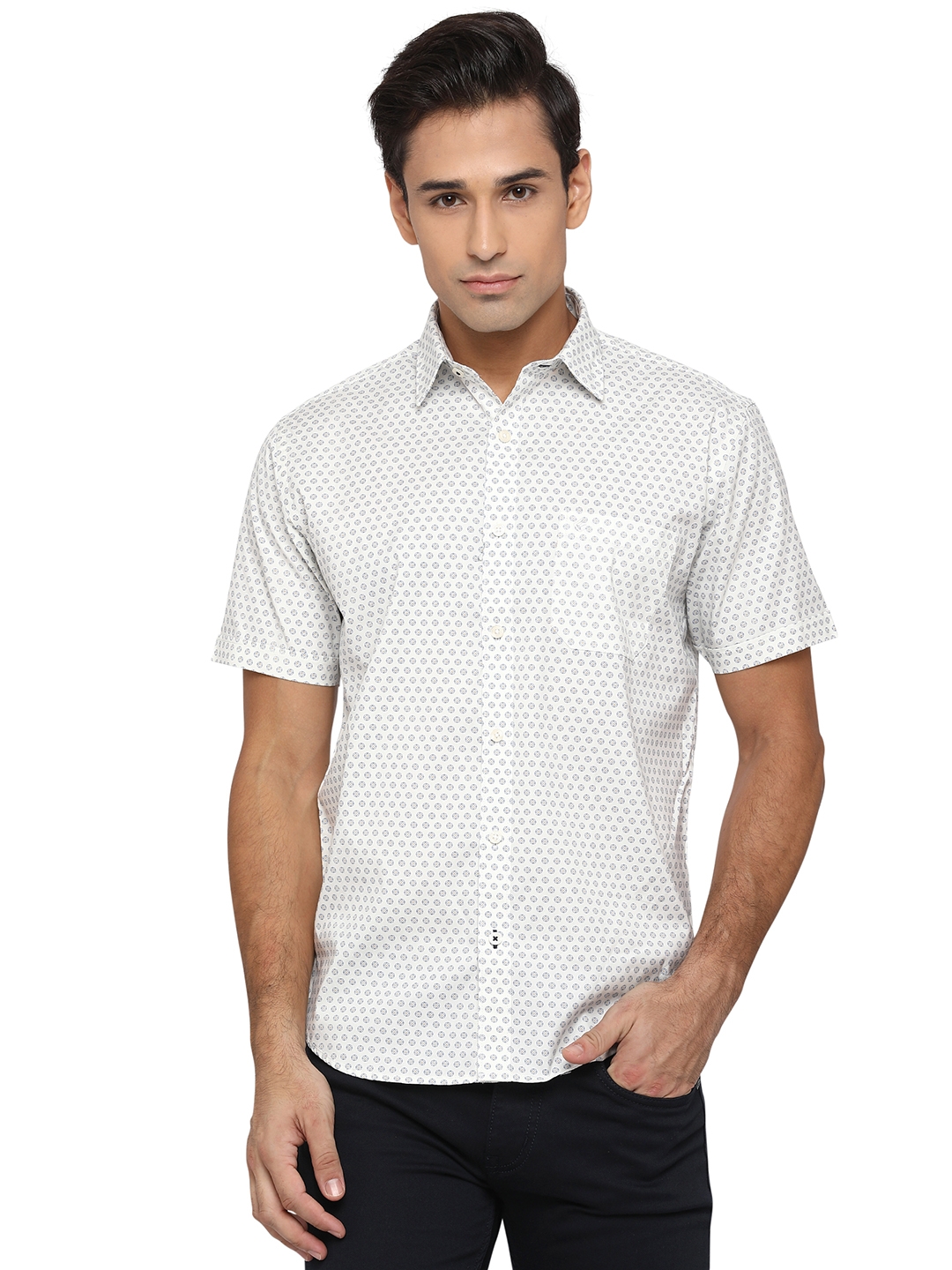 White Printed Classic Fit Casual Shirt | Greenfibre