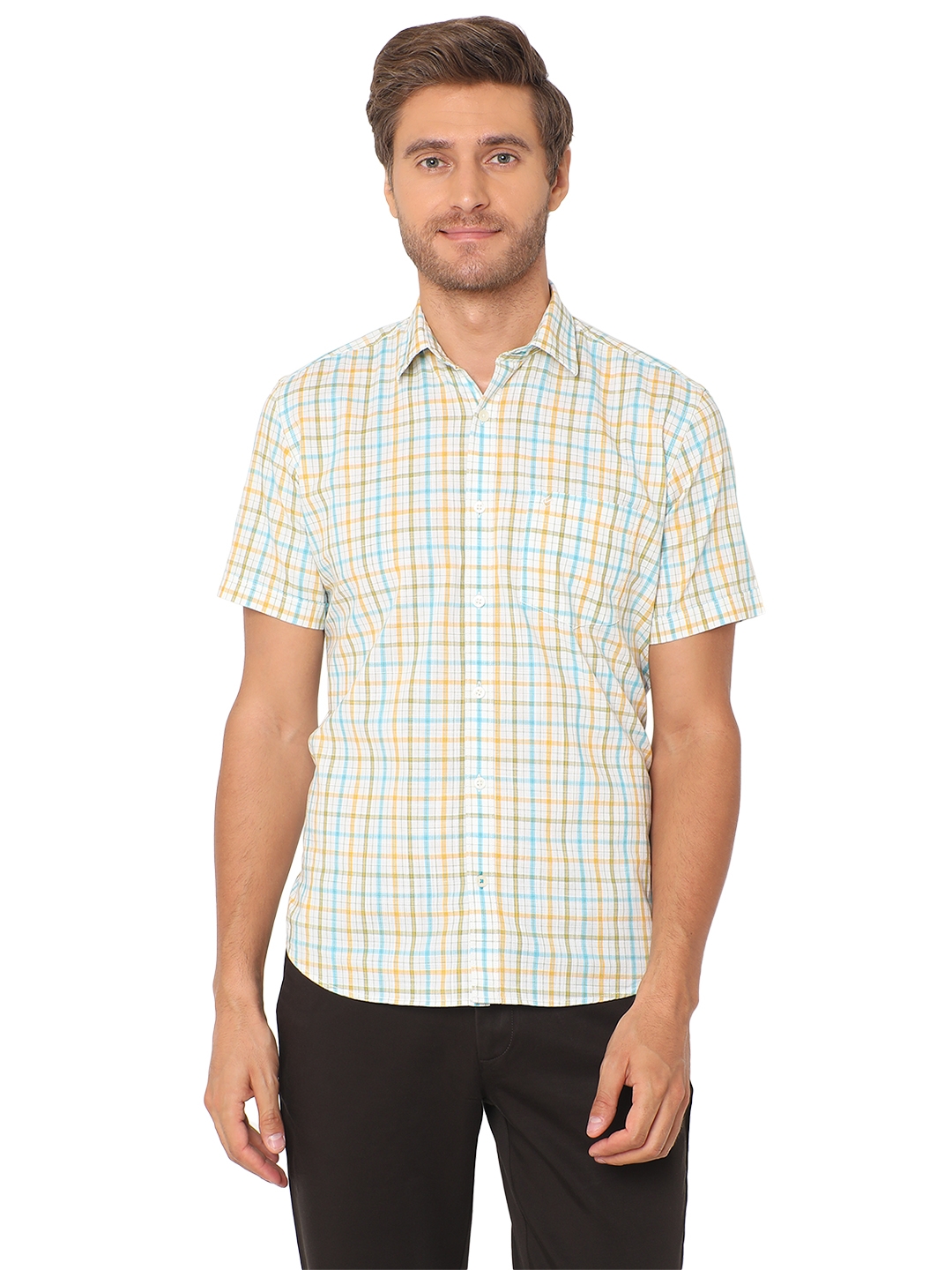 White & Yellow Checked Smart Fit Casual Shirt | Greenfibre