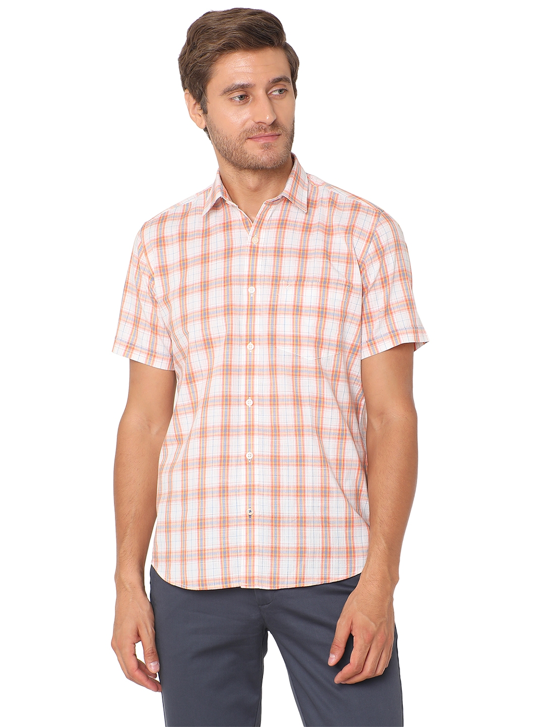 White & Red Checked Smart Fit Casual Shirt | Greenfibre