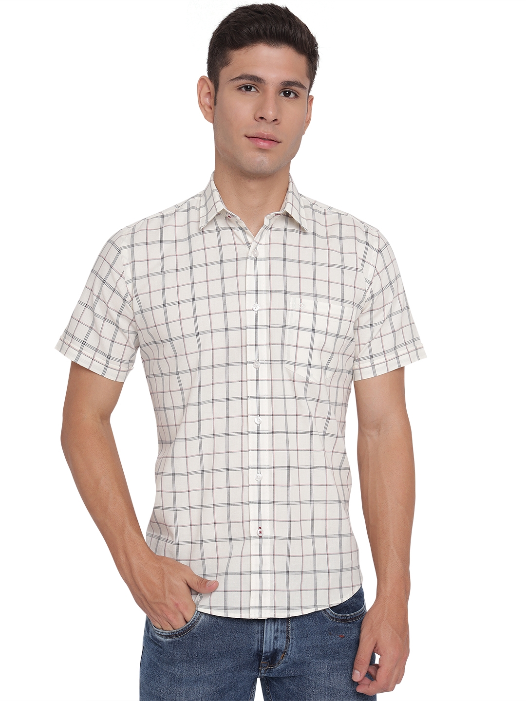 White Checked Slim Fit Casual Shirt | Greenfibre
