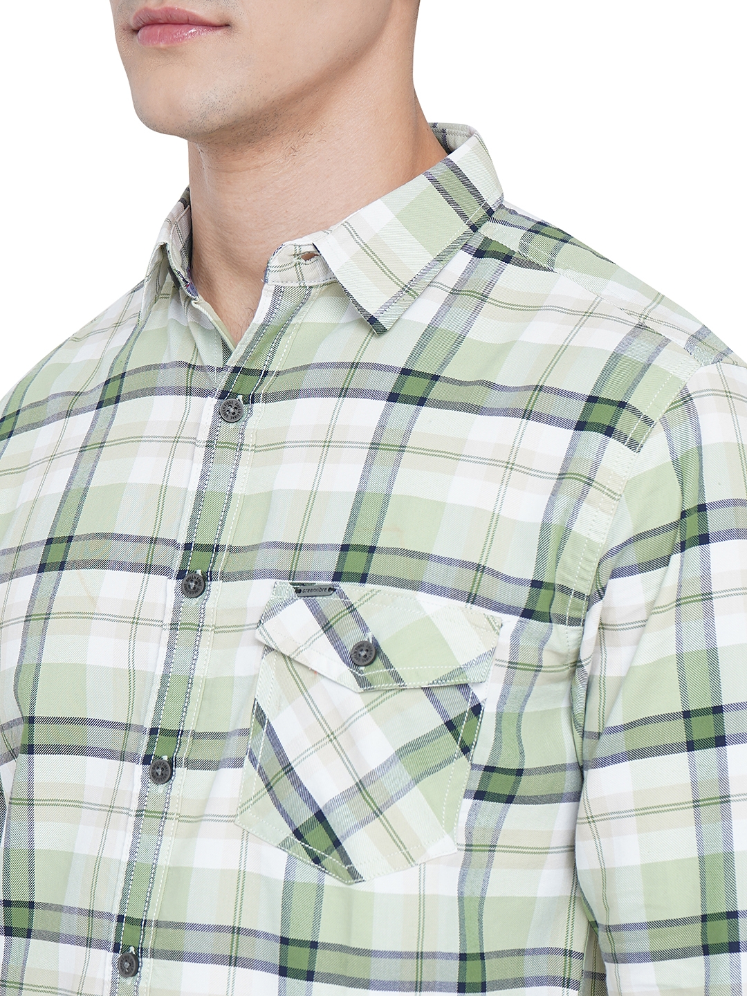 Pastel Green Checked Slim Fit Semi Casual Shirt | Greenfibre