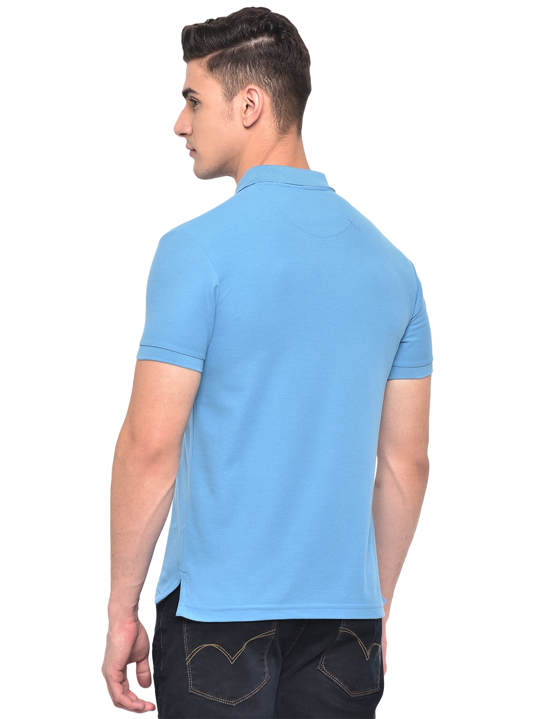 Sky Blue Solid Slim Fit Polo T-Shirt | Greenfibre