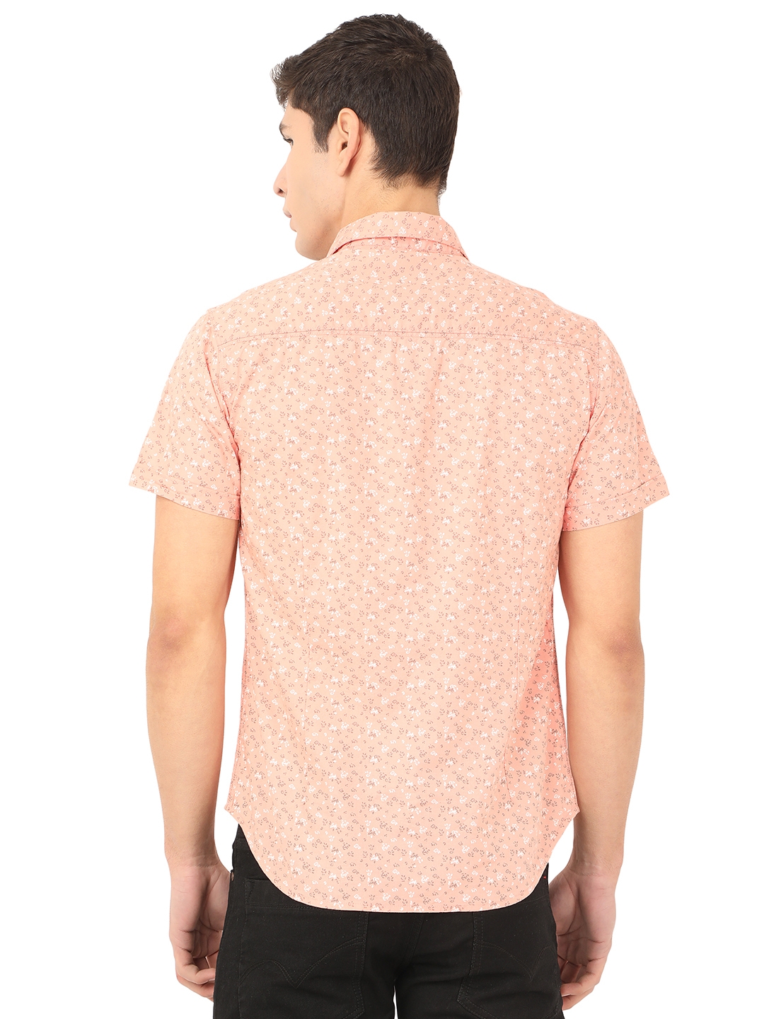 Light Pink Printed Slim Fit Semi Casual Shirt | Greenfibre