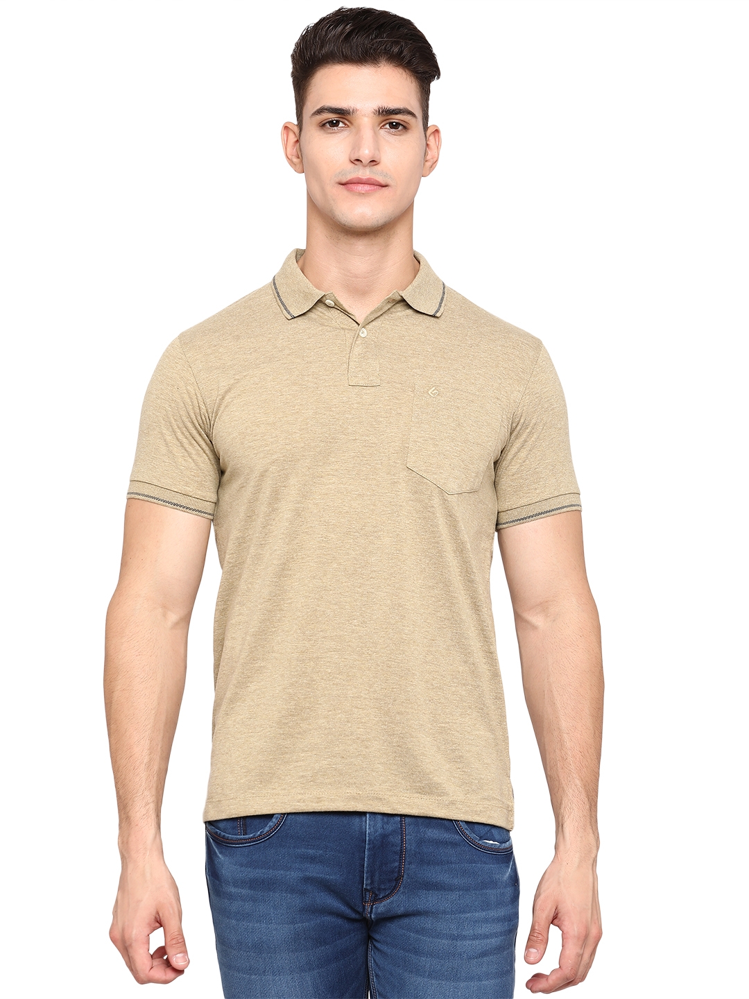 Beige Solid Slim Fit Polo T-Shirt | Greenfibre