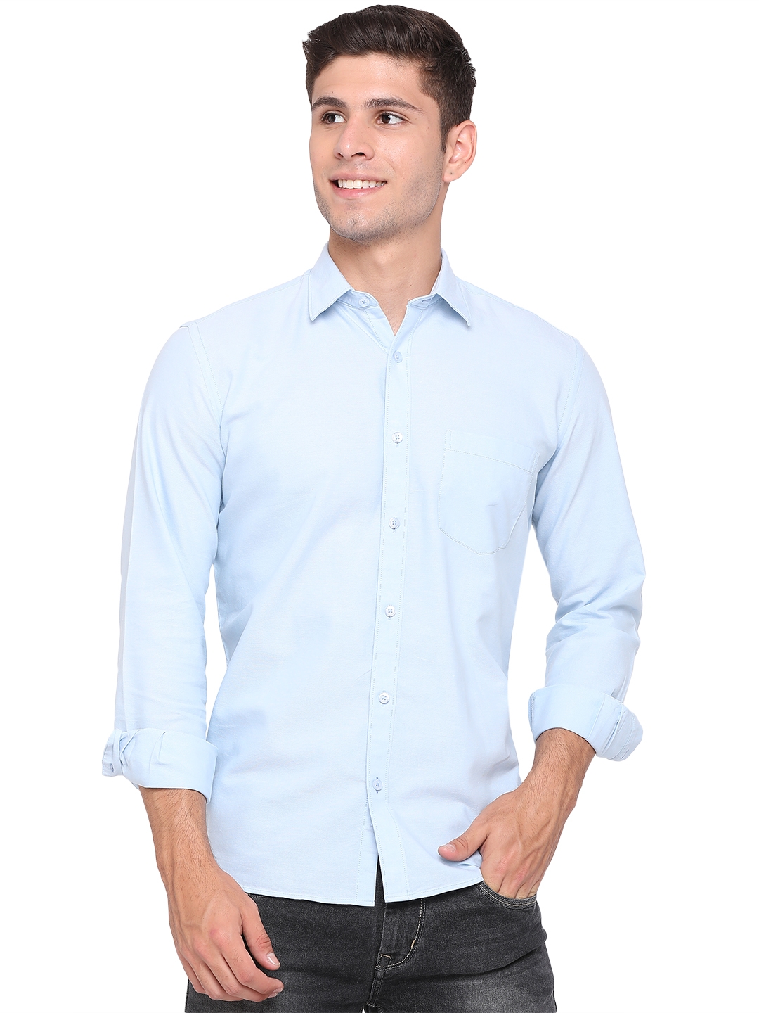 Aquamarine Blue Solid Slim Fit Casual Shirt | Greenfibre