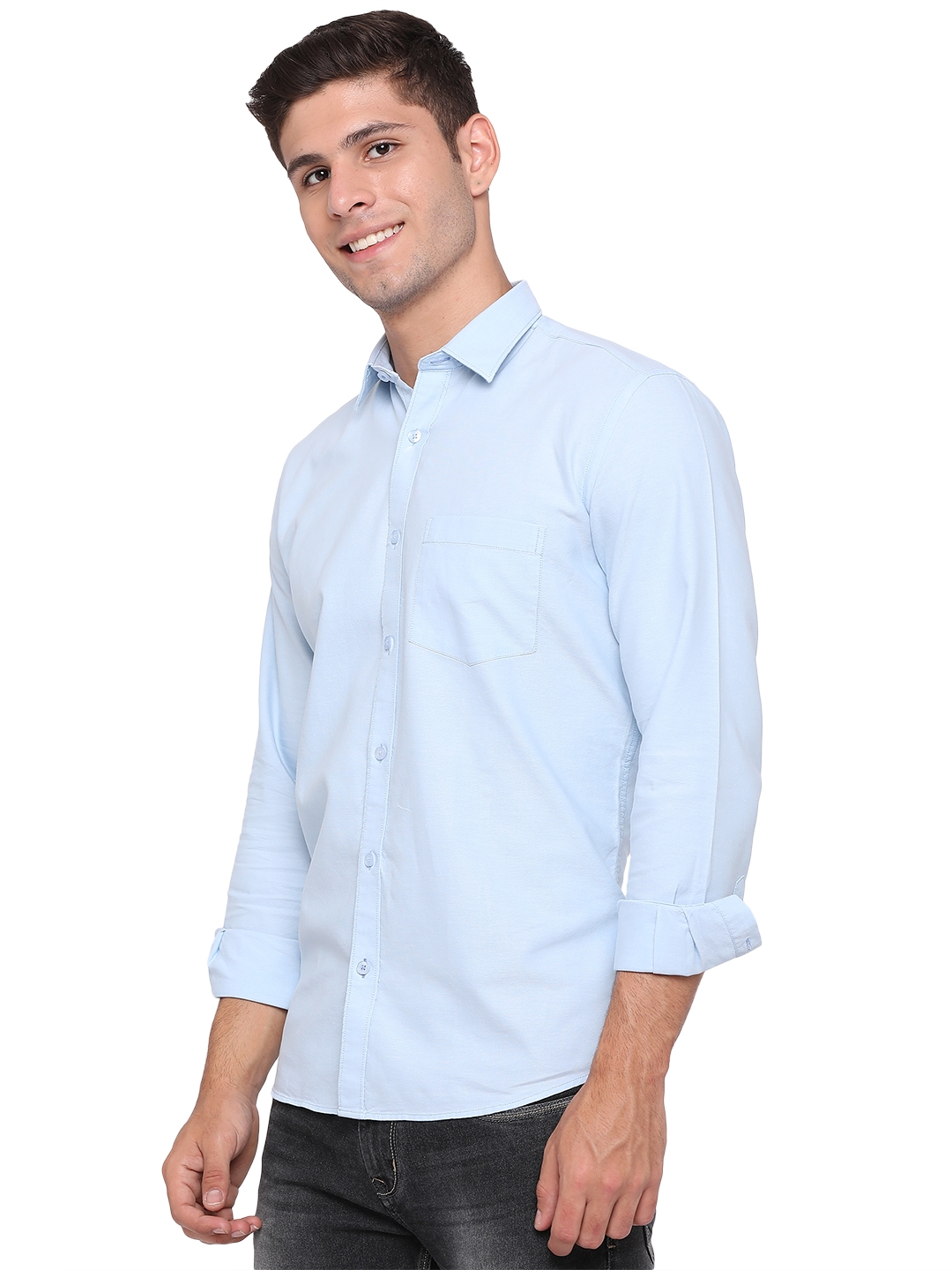 Aquamarine Blue Solid Slim Fit Casual Shirt | Greenfibre