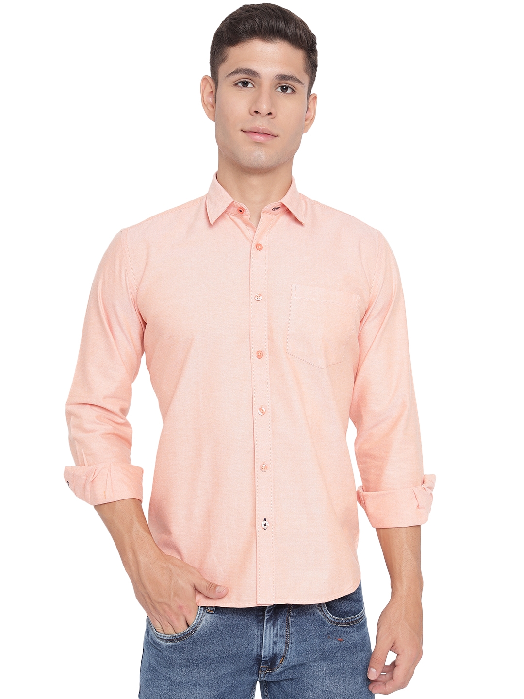Greenfibre | Light Pink Solid Slim Fit Casual Shirt | Greenfibre