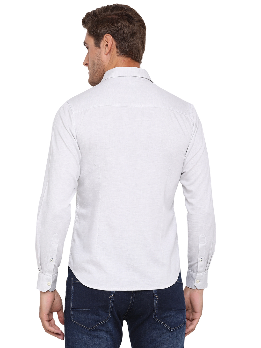 Greenfibre | Light Grey Printed Slim Fit Casual Shirt | Greenfibre