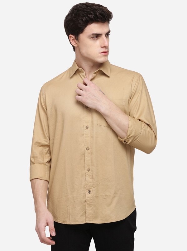 Greenfibre | Khaki Solid Casual Shirts (GFCS-19-182A CURRY PLAIN)