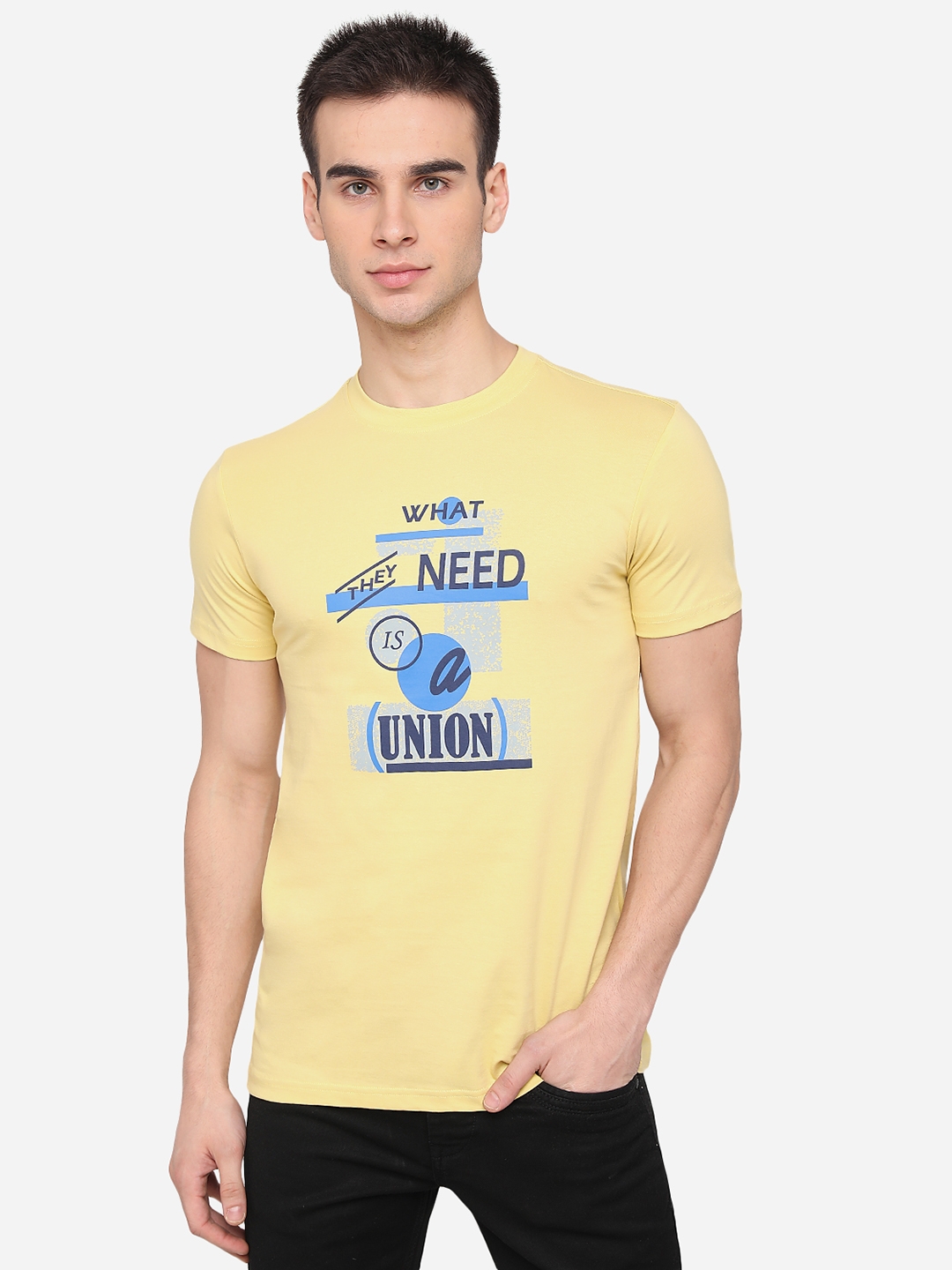 Light Yellow Printed Slim Fit T-Shirt | Greenfibre