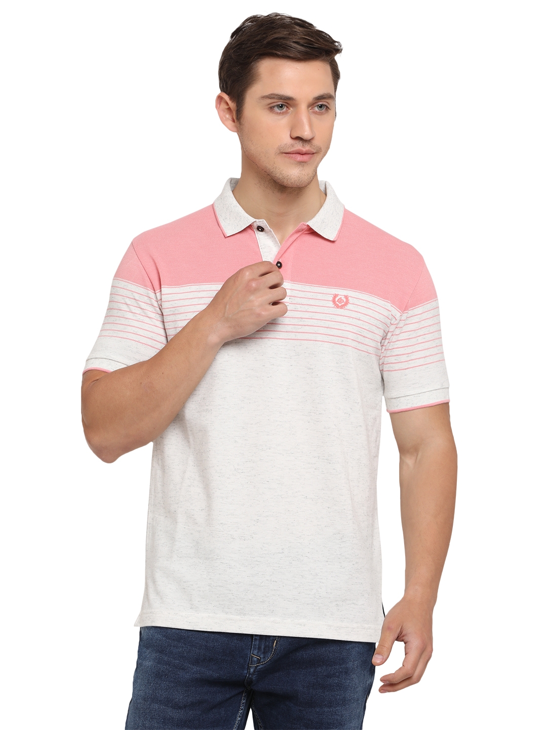 Greenfibre | Peach & Anthra Melange Striped Polos (GFP-ST-203 CONCH SHELL)
