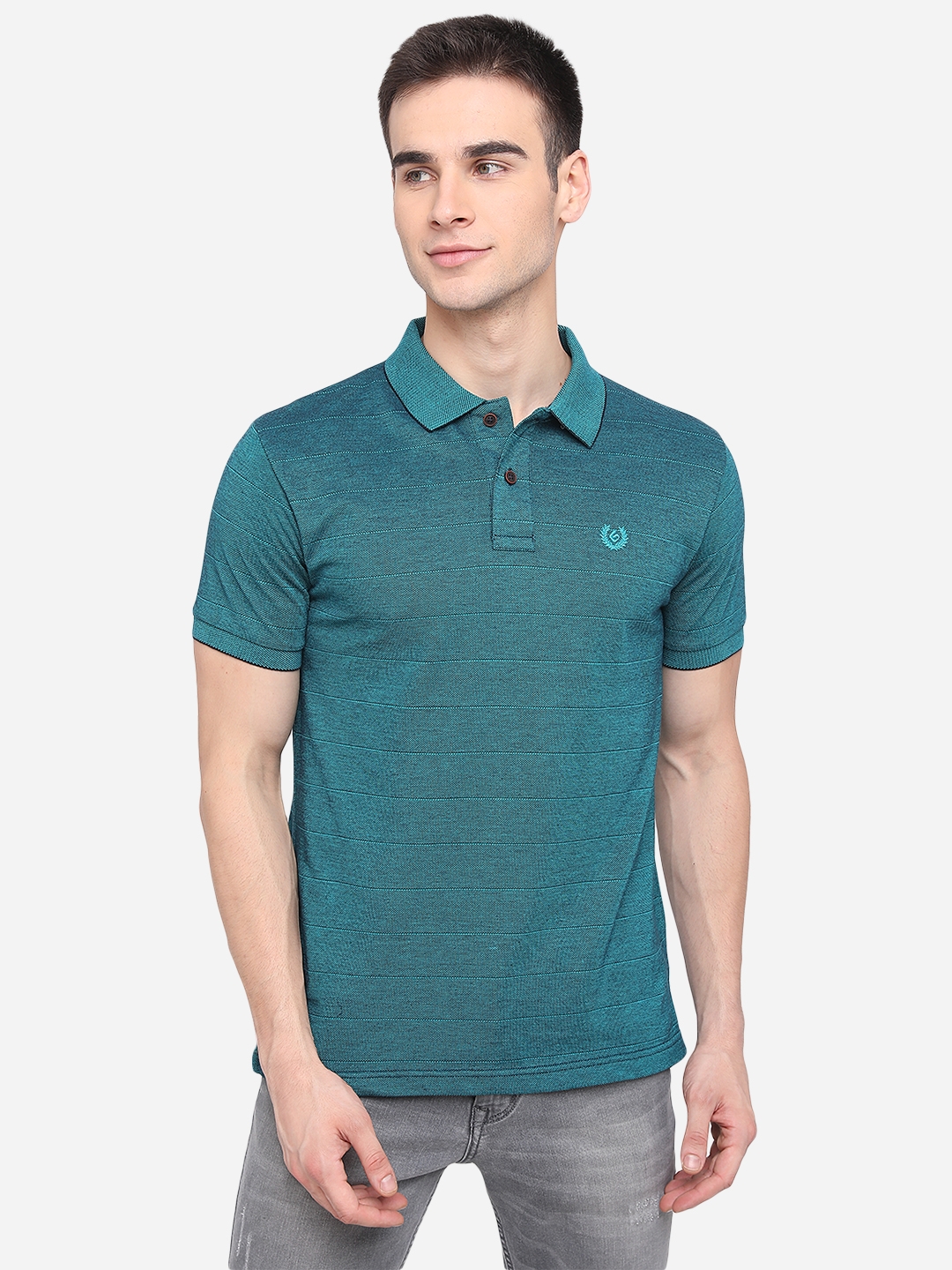 Duck Green Striped Slim Fit Polo T-Shirt | Greenfibre