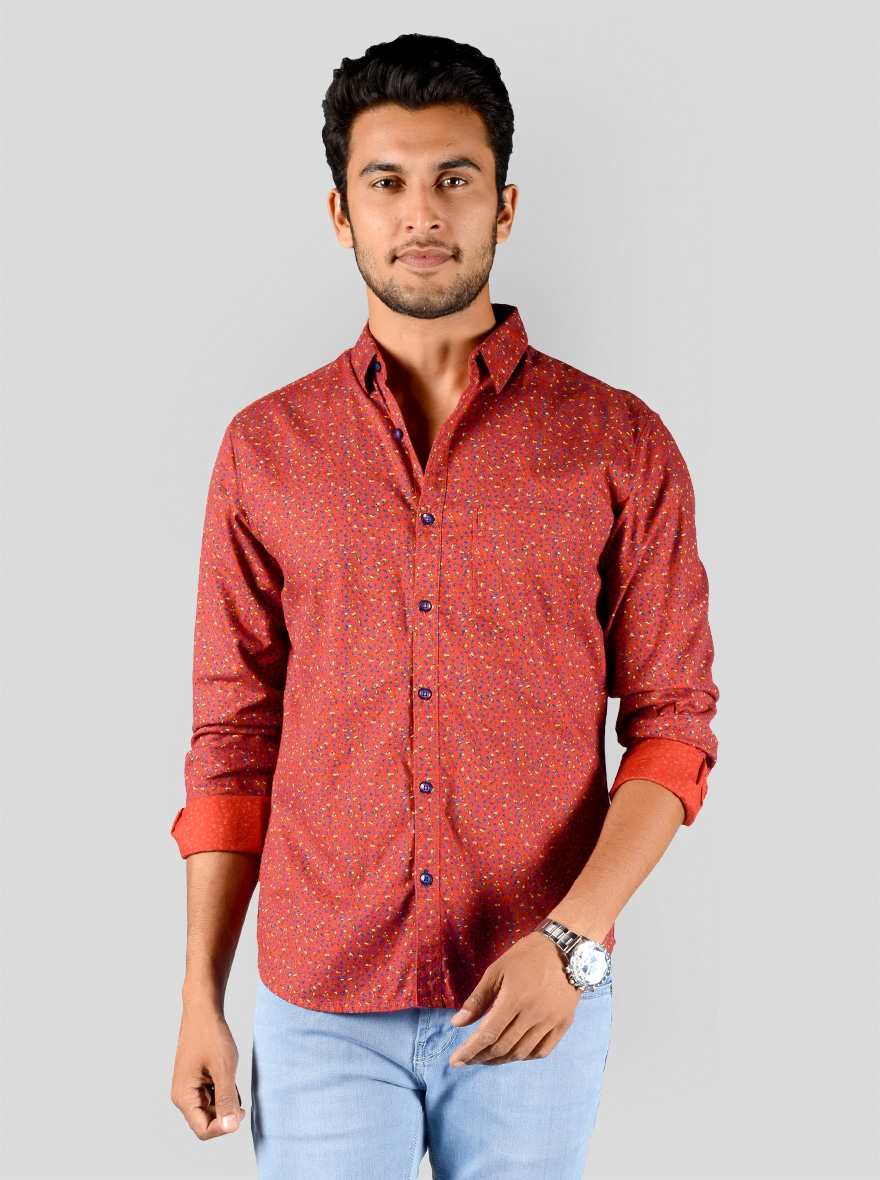 Greenfibre | Red Printed Casual Shirts (GFS-19-467B MOLTEN LAVA RED)