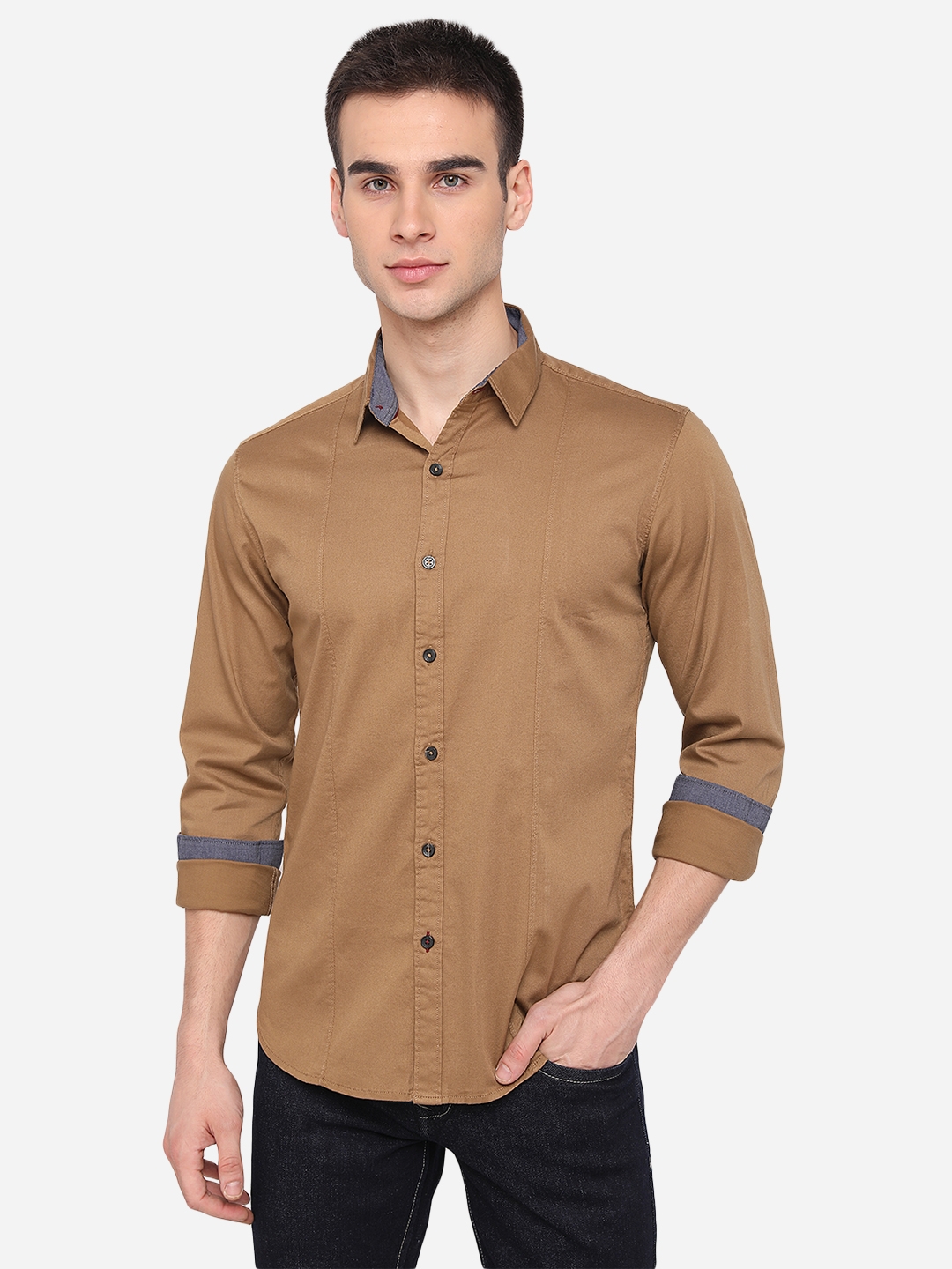 Brown Solid Slim Fit Casual Shirt | Greenfibre