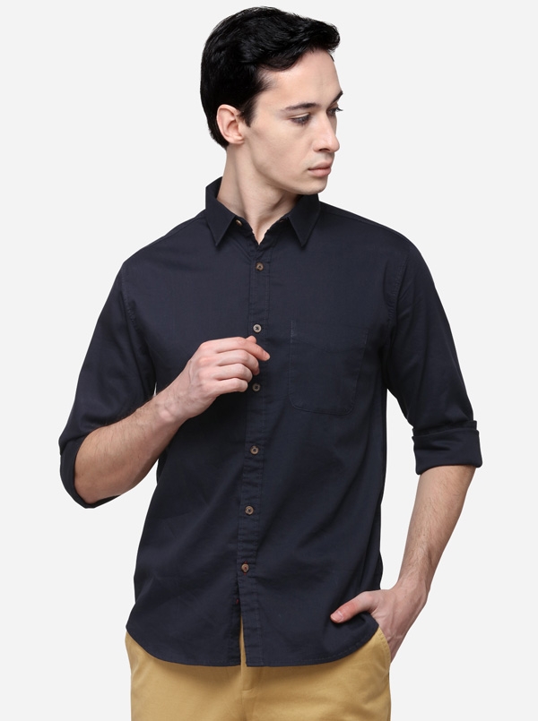Peacoat Blue Slim Fit Solid Casual Shirt | Greenfibre