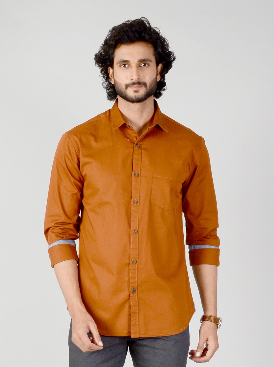 Greenfibre | Brown Solid Casual Shirts (GFS-19-184D LEATHER BROWN PLAIN)
