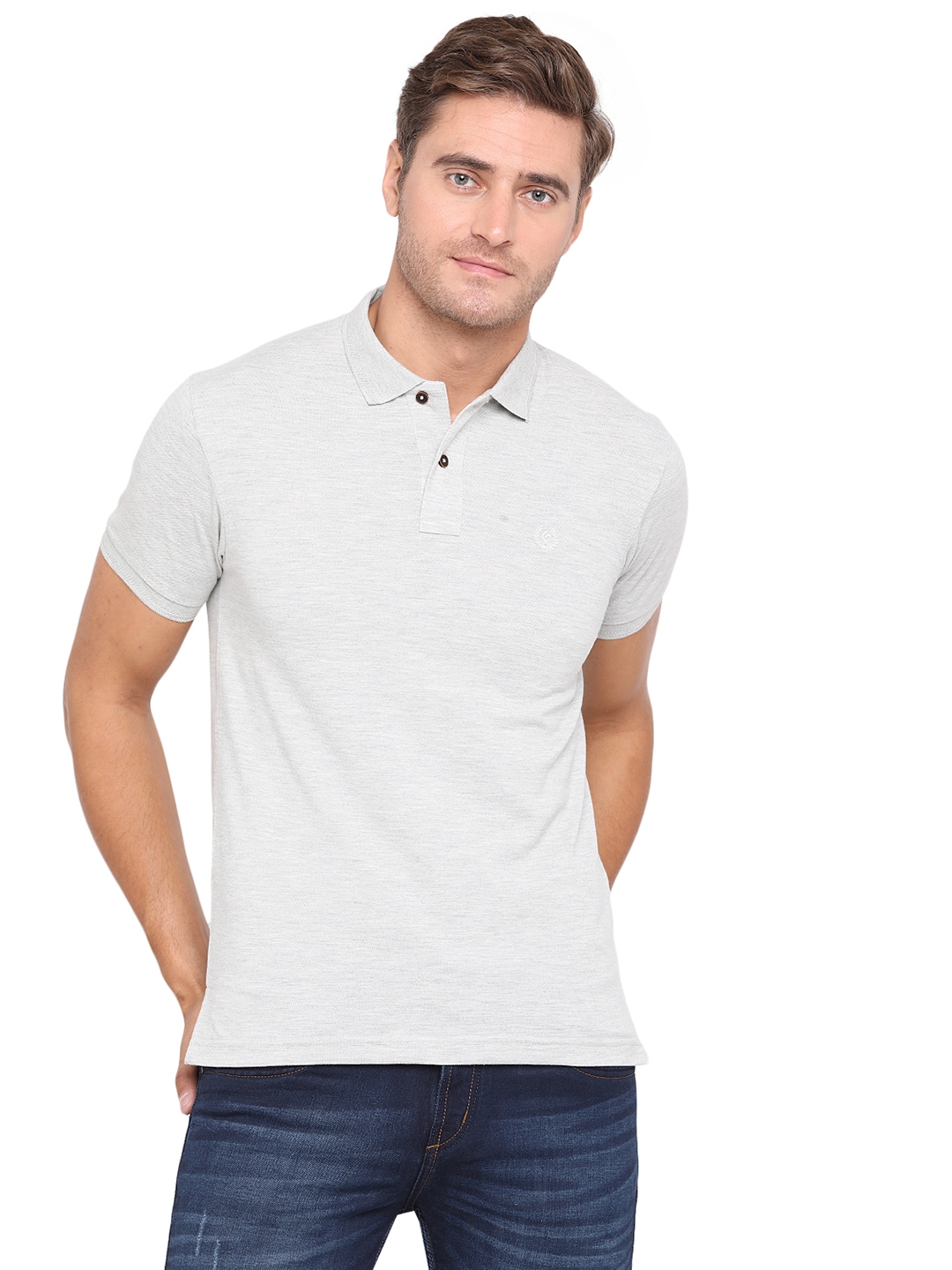Light Grey Solid Slim Fit Polo T-Shirt | Greenfibre