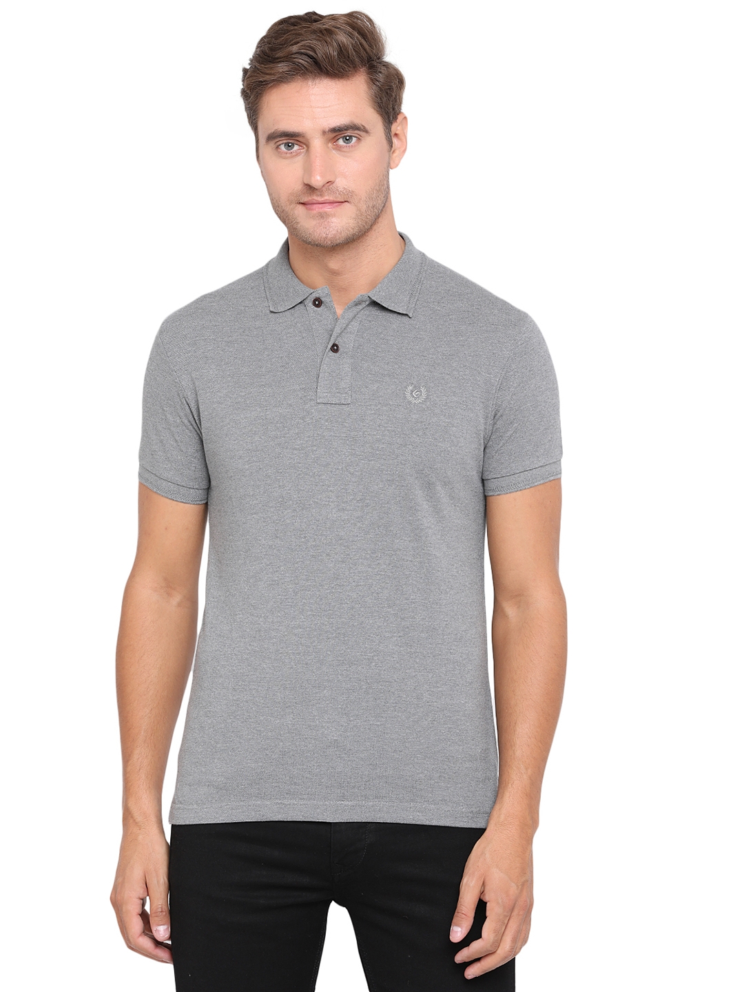 Dark Grey Solid Slim Fit Polo T-Shirt | Greenfibre